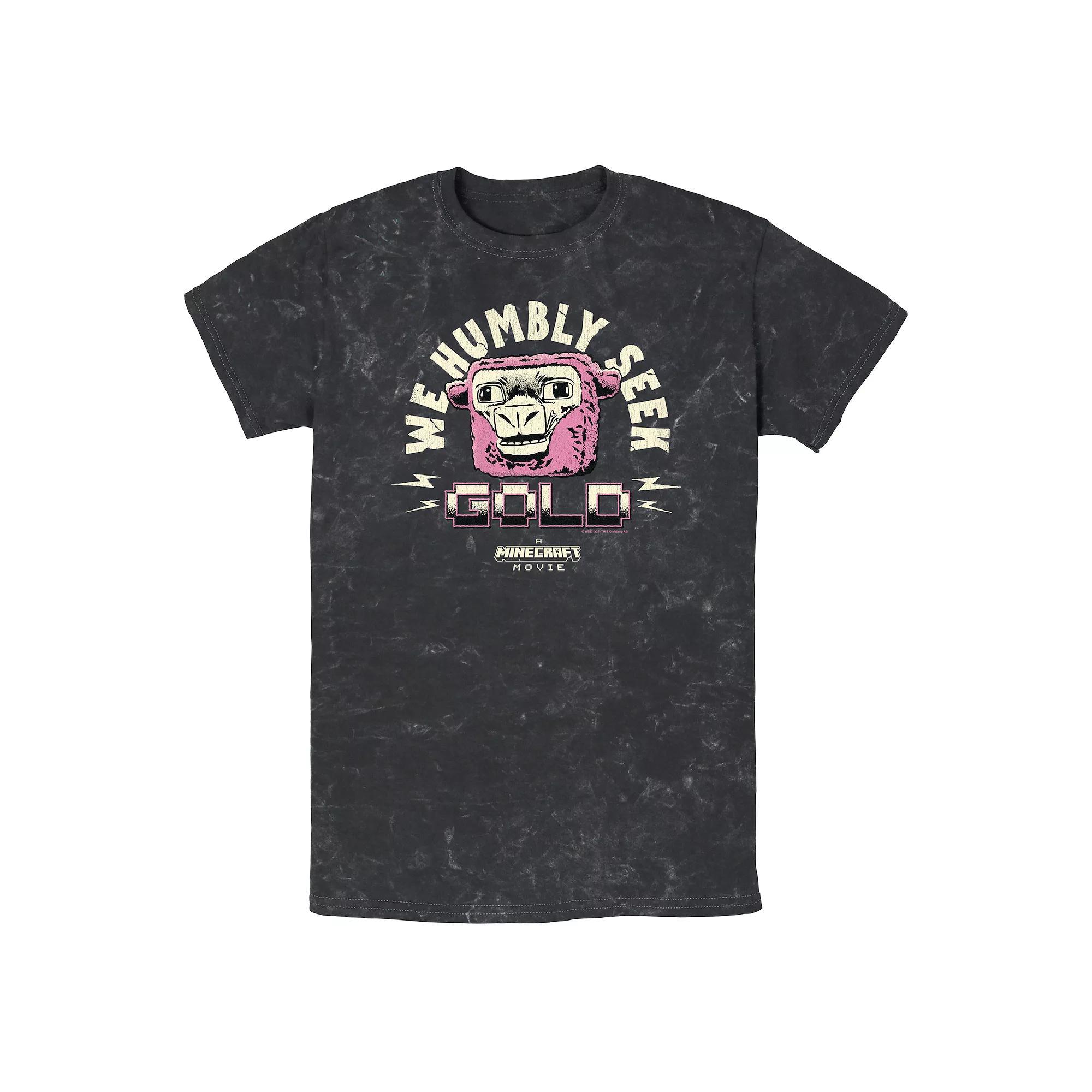 Men's Minecraft Movie We Humbly Seek Gold Mineral Wash Graphic Tee, Size: Small, Black Product Image