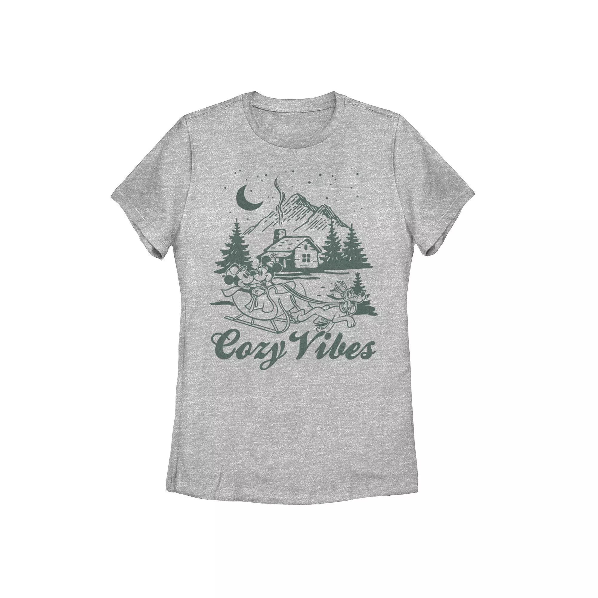 Disney's Mickey and Minnie Mouse Juniors' Cozy Vibes Graphic Tee, Women's, Size: Medium, Athletic Grey Product Image
