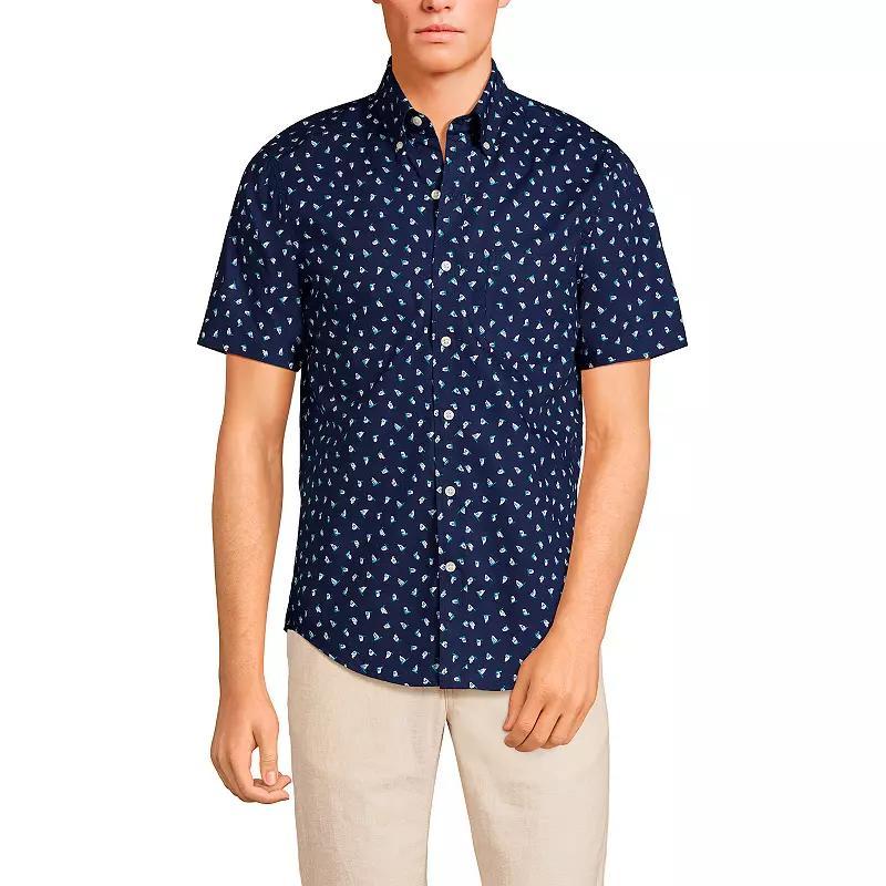 Mens Lands End Traditional-Fit Essential Lightweight Poplin Button-Down Shirt Blue Pink Plaid Product Image