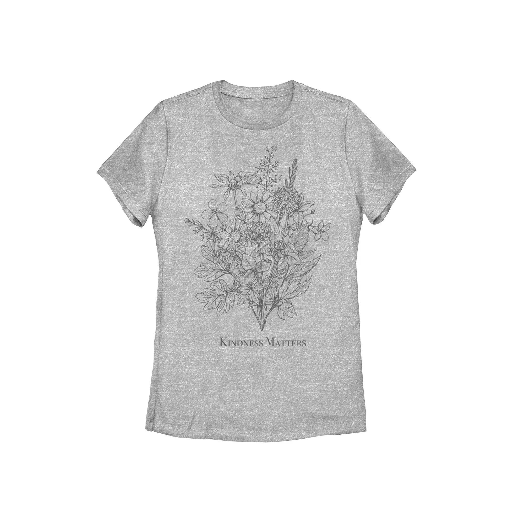 Juniors' Kindness Matters Floral Tee, Girl's, Size: Large, Athletic Grey Product Image