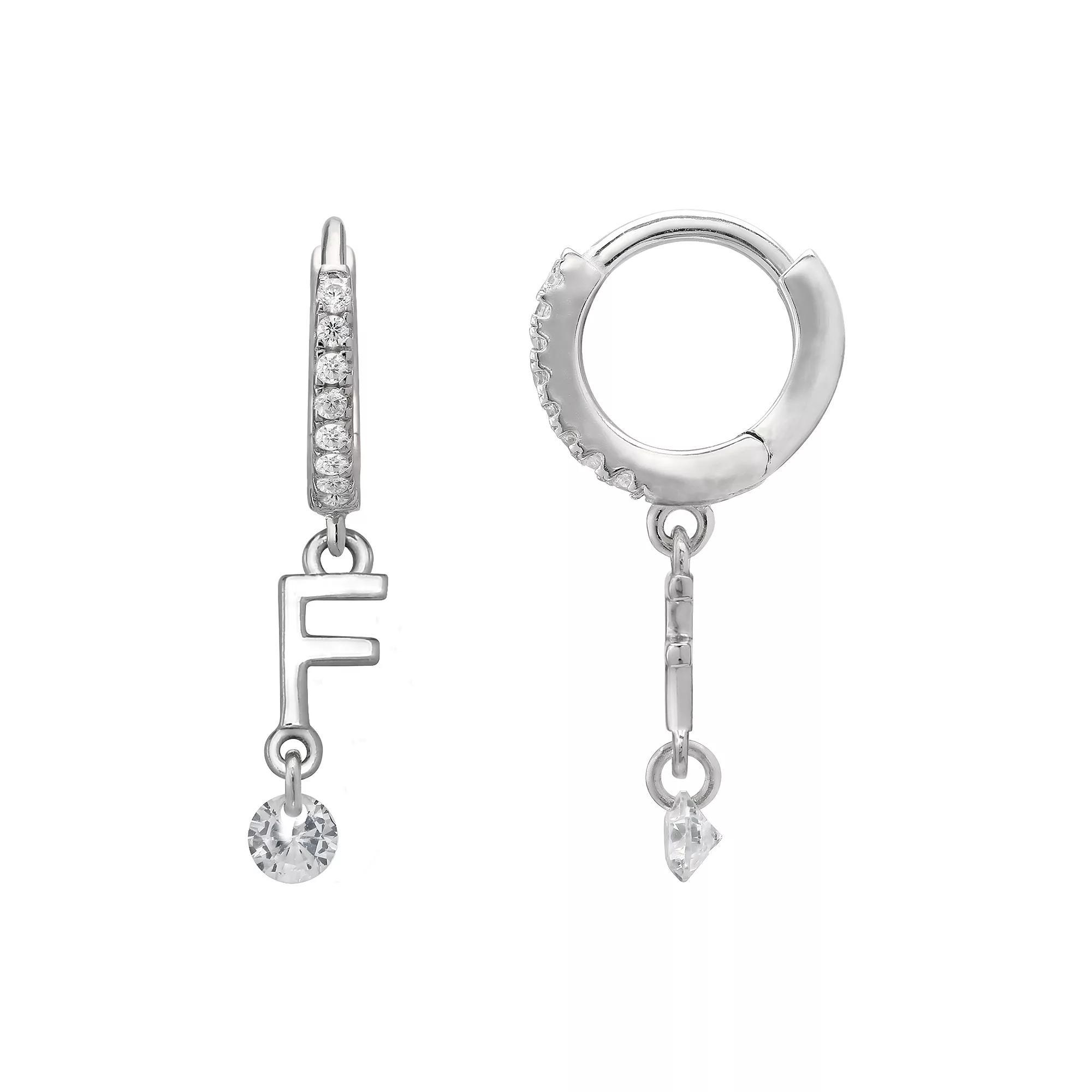PRIMROSE Sterling Silver Initial Huggie Hoop Drop Earrings, Women's, Sterling Silver U Product Image