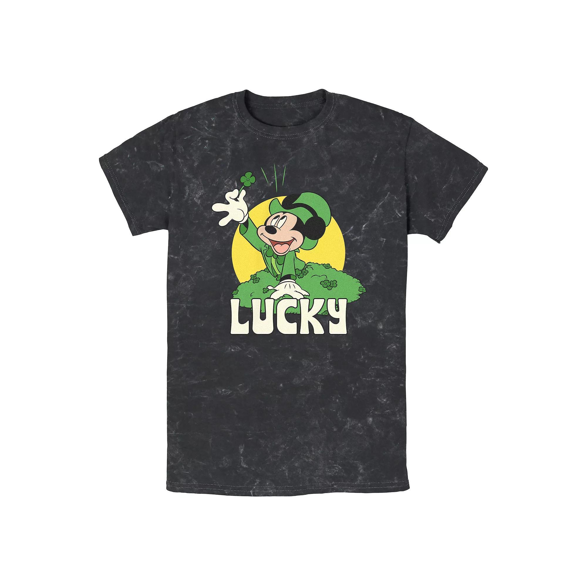 Disney's Mickey Mouse Lucky Mineral Wash Men's Graphic Tee, Size: Medium, Black Product Image