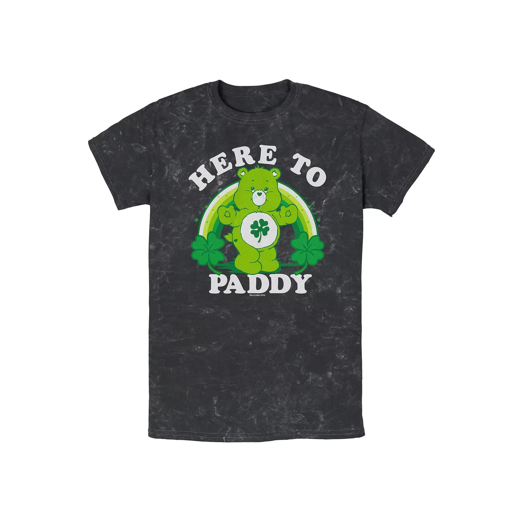 Men's Care Bears Here To Paddy Mineral Wash Graphic Tee, Size: Large, Black Product Image