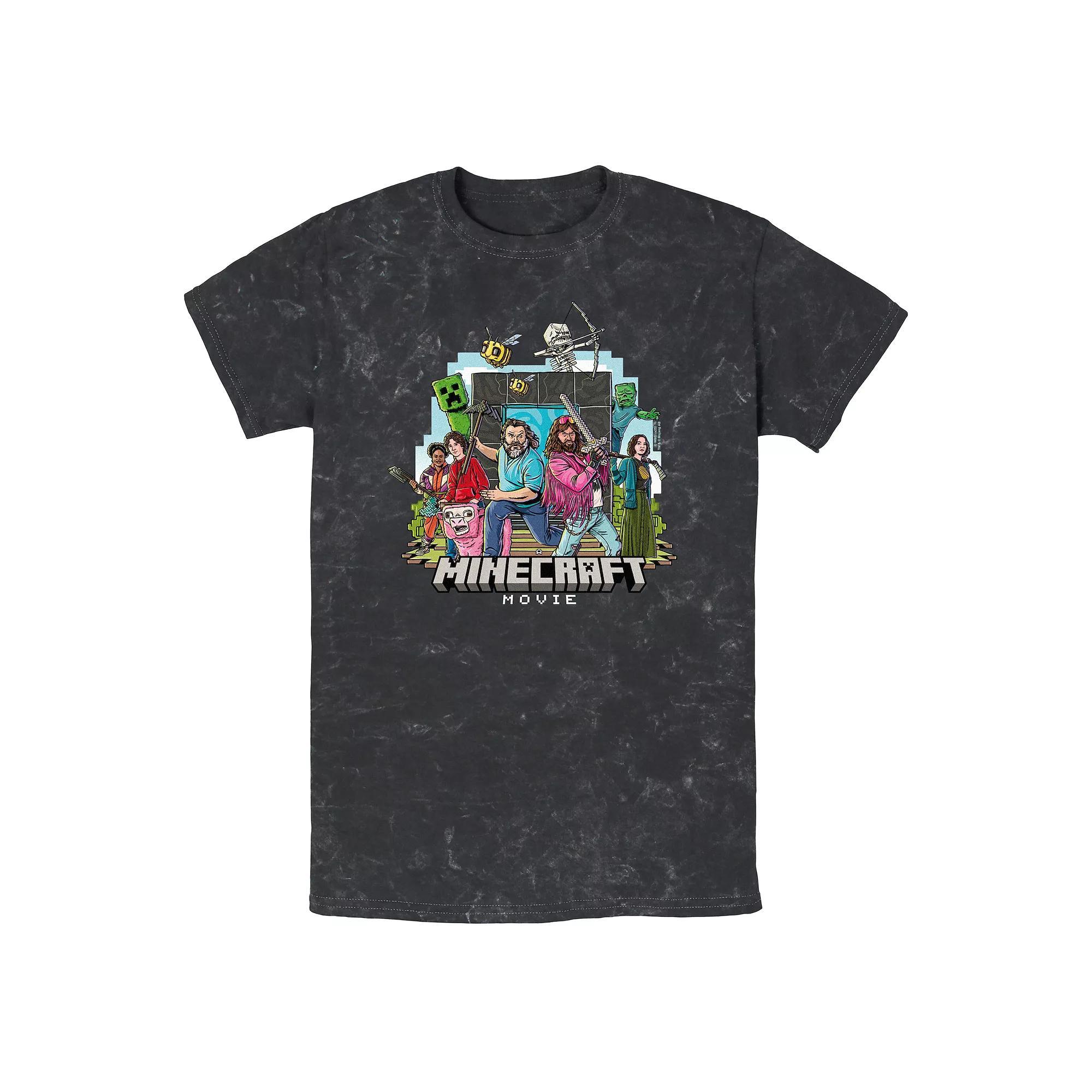 Men's Minecraft Movie Heroes Group Mineral Wash Graphic Tee, Size: Large, Black Product Image