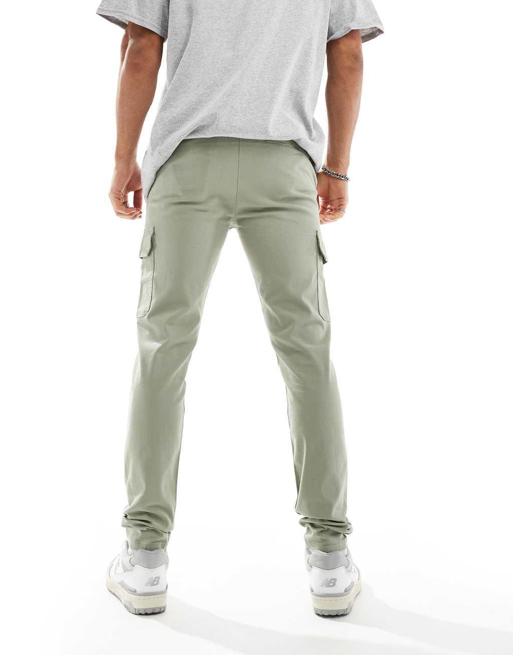 ASOS DESIGN skinny cargo pants in sage green Product Image