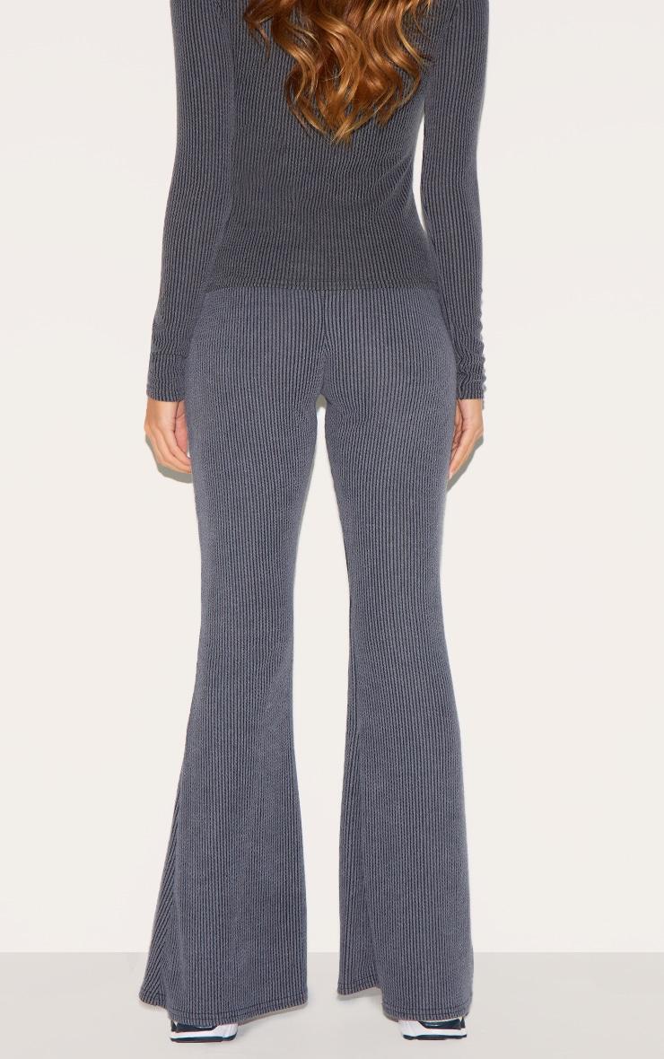 Charcoal Two Tone Rib High Waist Flares Product Image