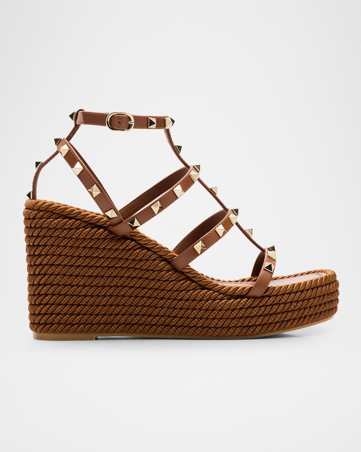 Rockstud Leather Wedge Espadrille Sandals Product Image