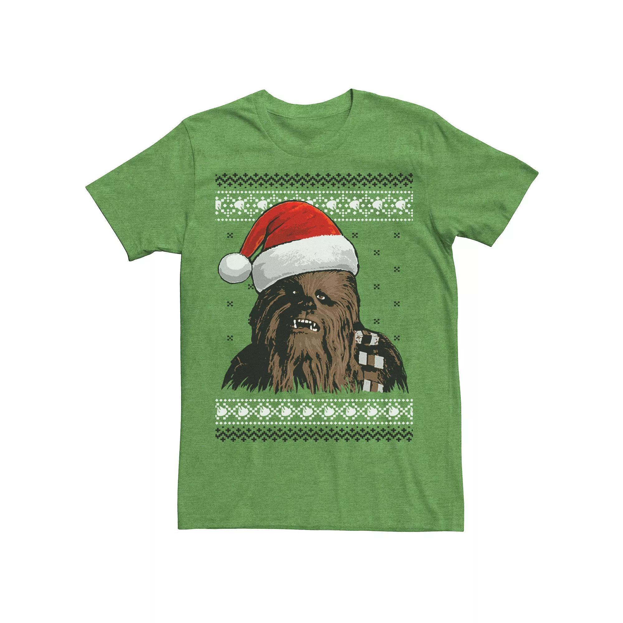 Men's Star Wars Chewie Santa Hat Ugly Christmas Sweater Graphic Tee, Size: XL, Kelly Grey Product Image