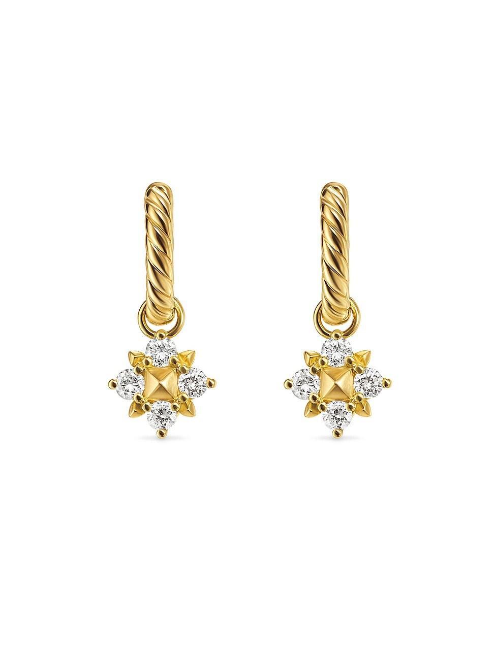 Womens Petite Modern Renaissance Pyramid Drop Earrings in 18K Yellow Gold with Diamonds, 18.8MM Product Image