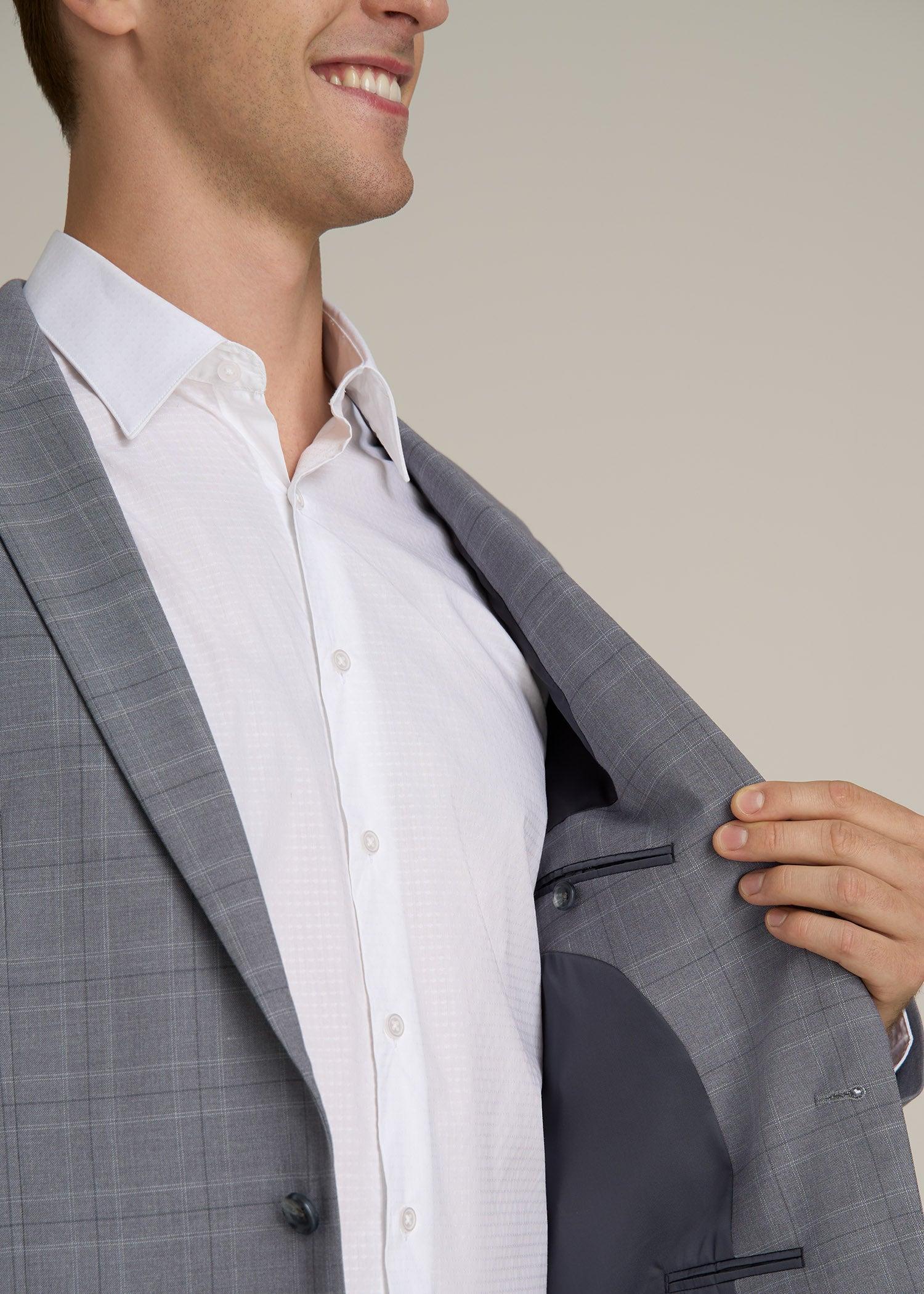 Suit Jacket for Tall Men in Light Grey Plaid Product Image
