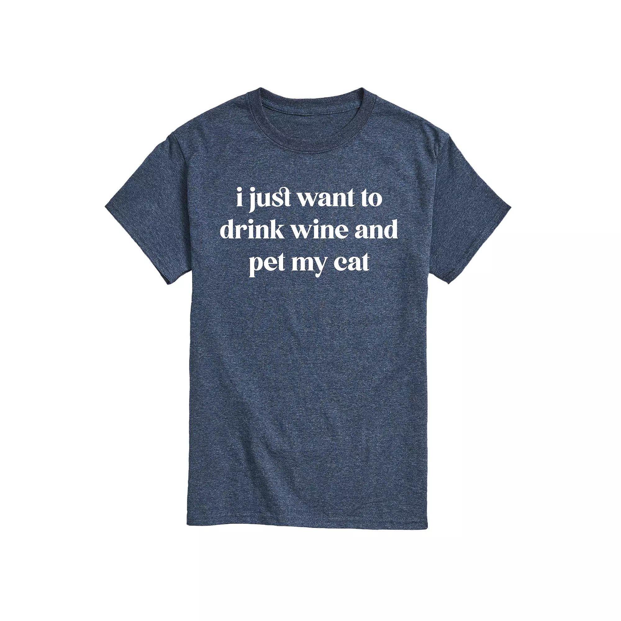 Mens Drink Wine Pet Cat Graphic Tee Product Image
