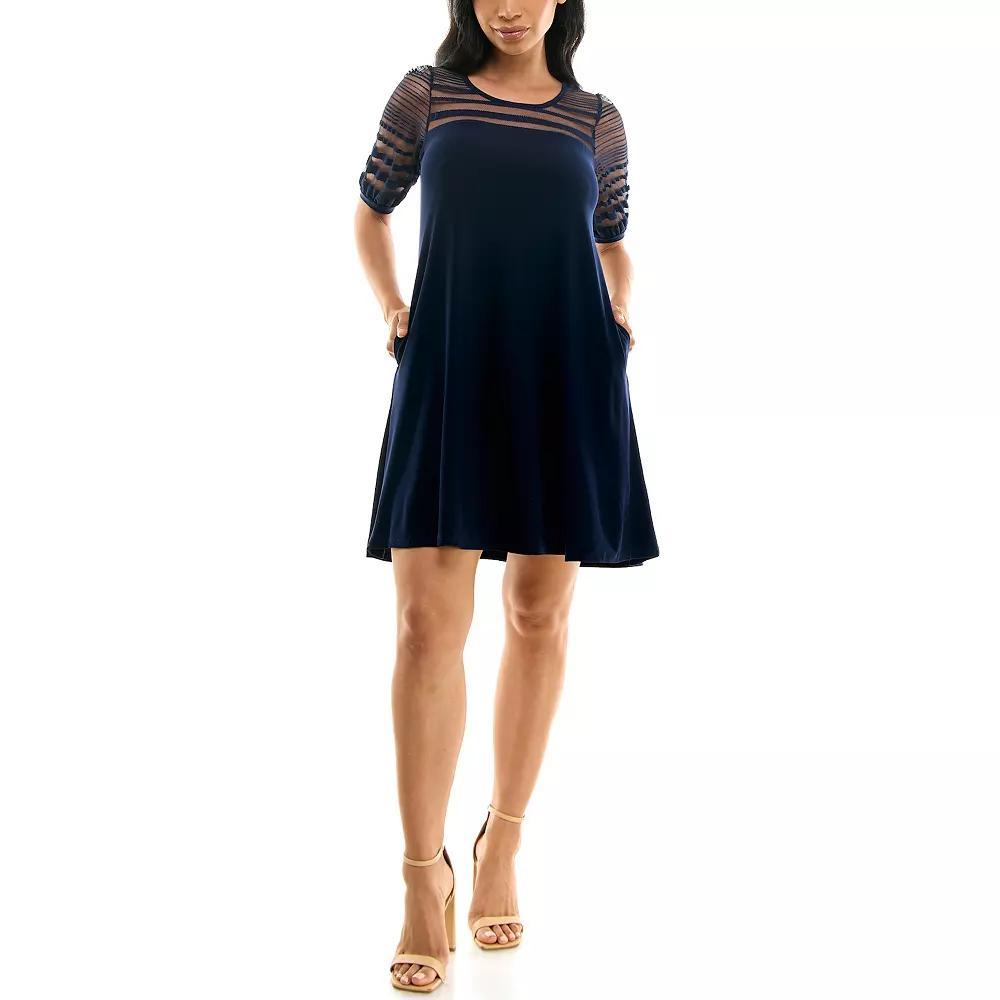 Women's Nina Leonard Semi-Sheer Dress, Size: Large, Blue Product Image