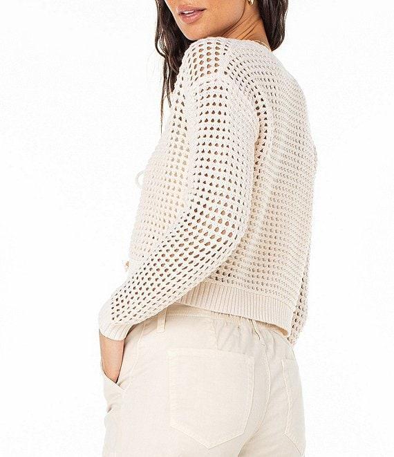 Roxy Ivy Long Sleeve Tie-Closure Flyaway-Front Crocheted Cropped Cardigan Product Image