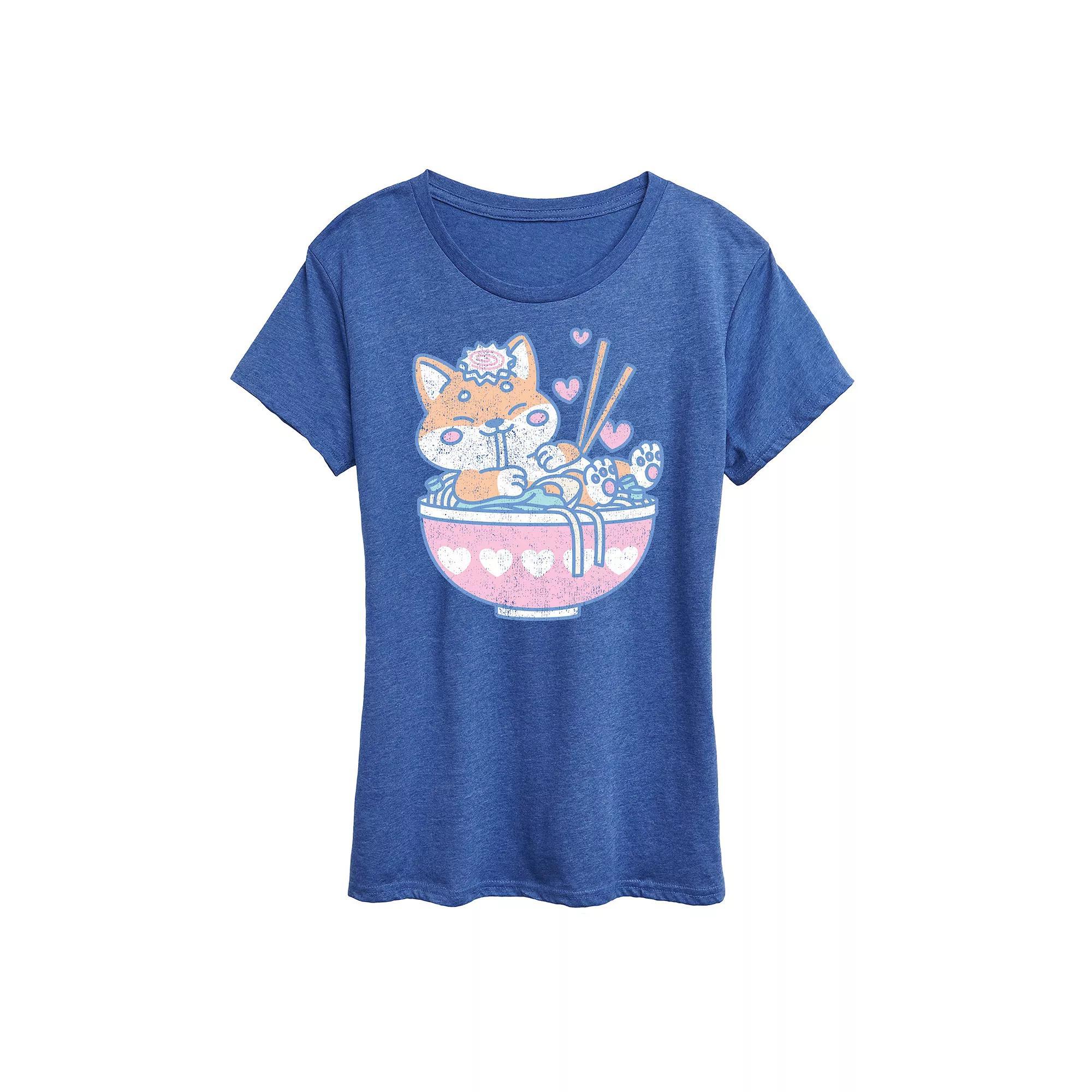 Women's Kawaii Ramen Shiba Inu Graphic Tee, Size: Medium, White Product Image