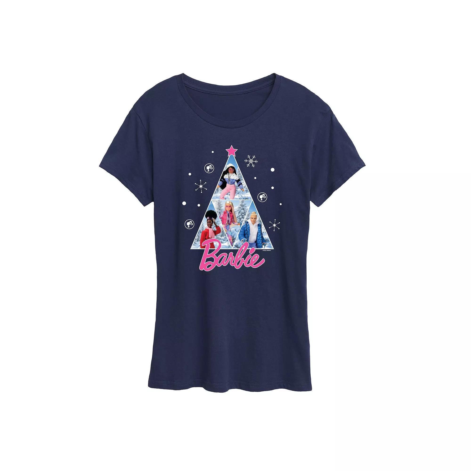 Womens Barbie Winter Holiday Graphic Tee, Girls Grey Blue Product Image