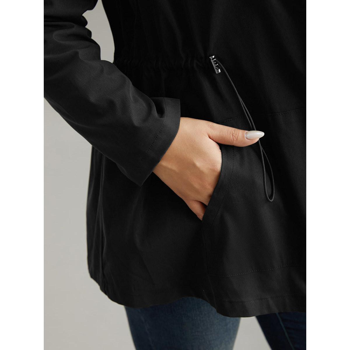 Plus Size Plain Zipper Hooded Pocket Drawstring Coat Women Black Casual Plain Ladies Dailywear Winter Coats BloomChic 10/M Product Image