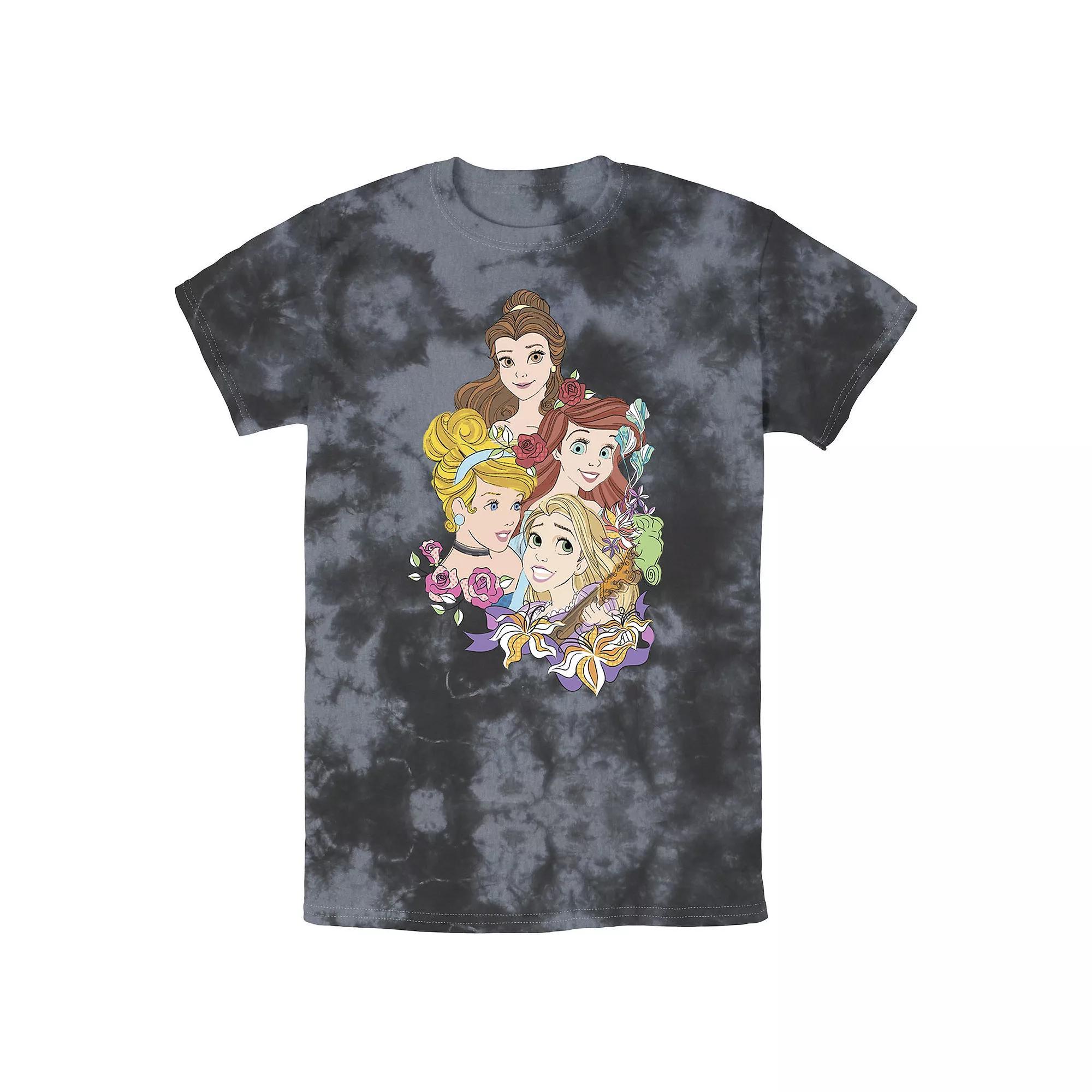 Men's Disney Princess Floral Belle Cinderella Ariel Rapunzel Bomabrd Wash Tee, Boy's, Size: Small, Blue Pink Light Yellow Product Image