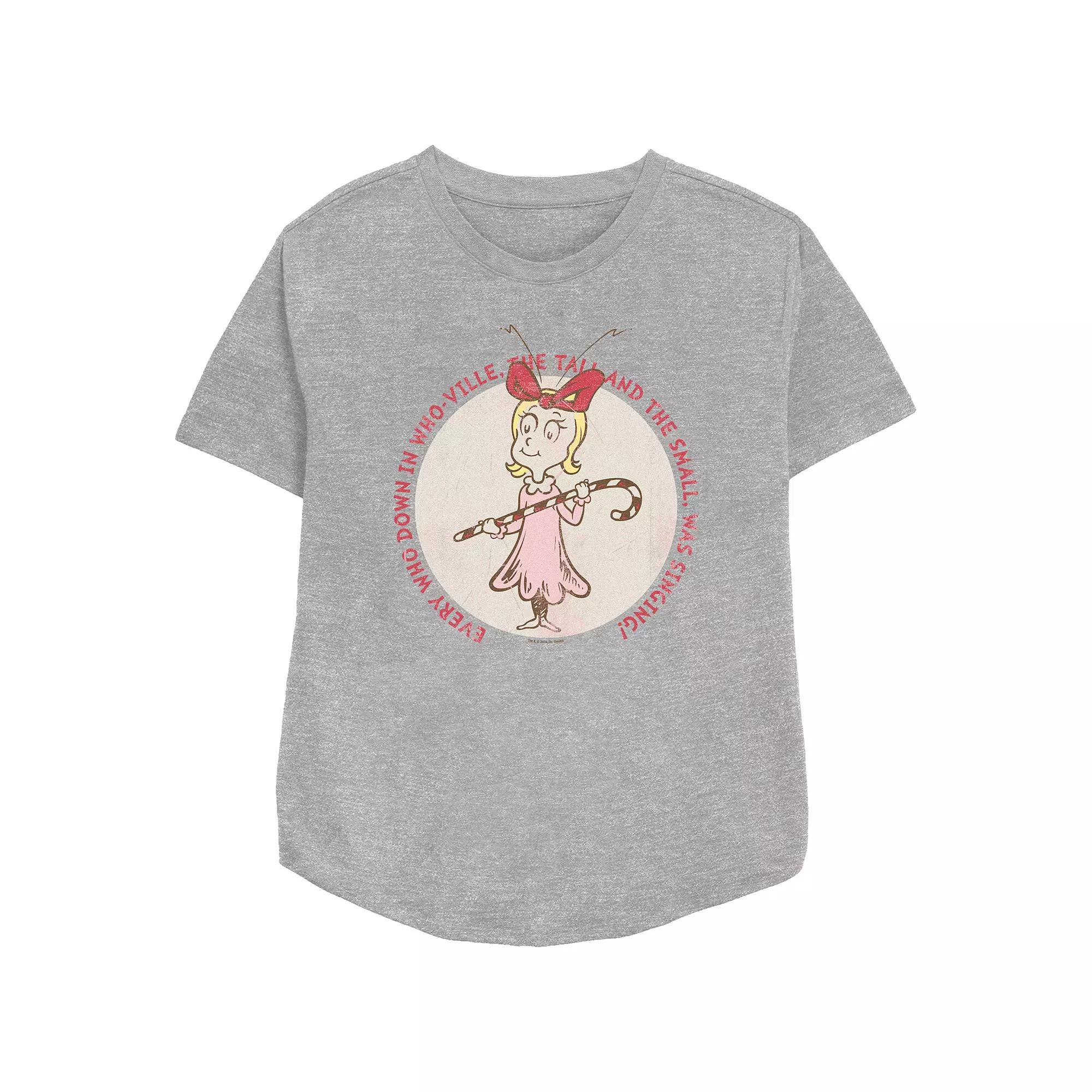 Women's Dr. Seuss Cindy Lou Who Stamp Relaxed Fit Graphic Tee, Size: XXL, Athletic Grey Product Image