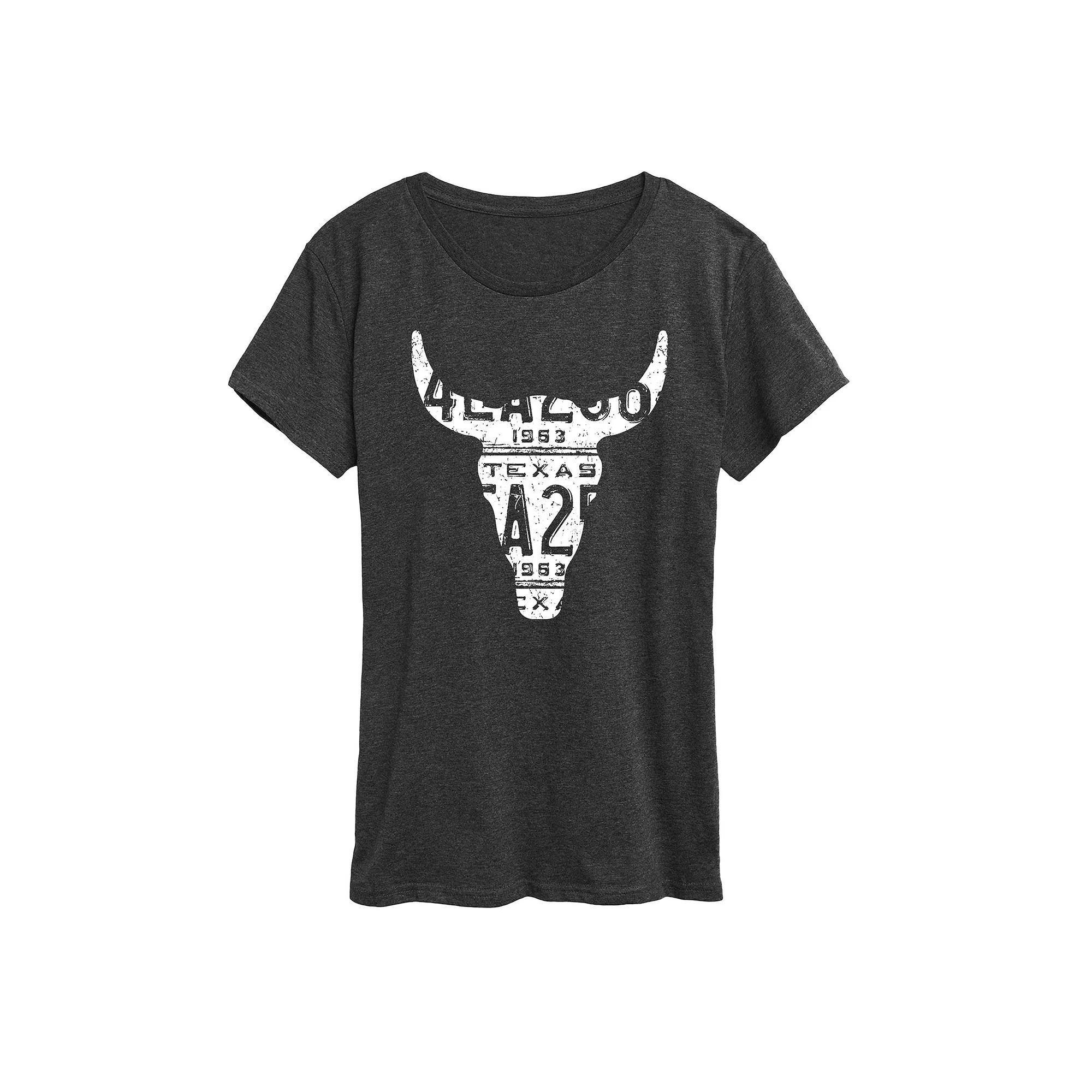 Womens Texas License Plate Steer Graphic Tee Heather Grey Product Image