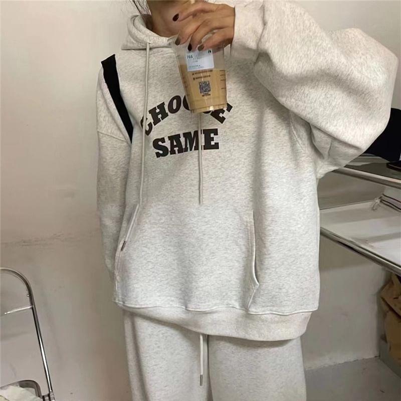 Long Sleeve Lettering Print Loose-Fit Hooded Pullover Product Image
