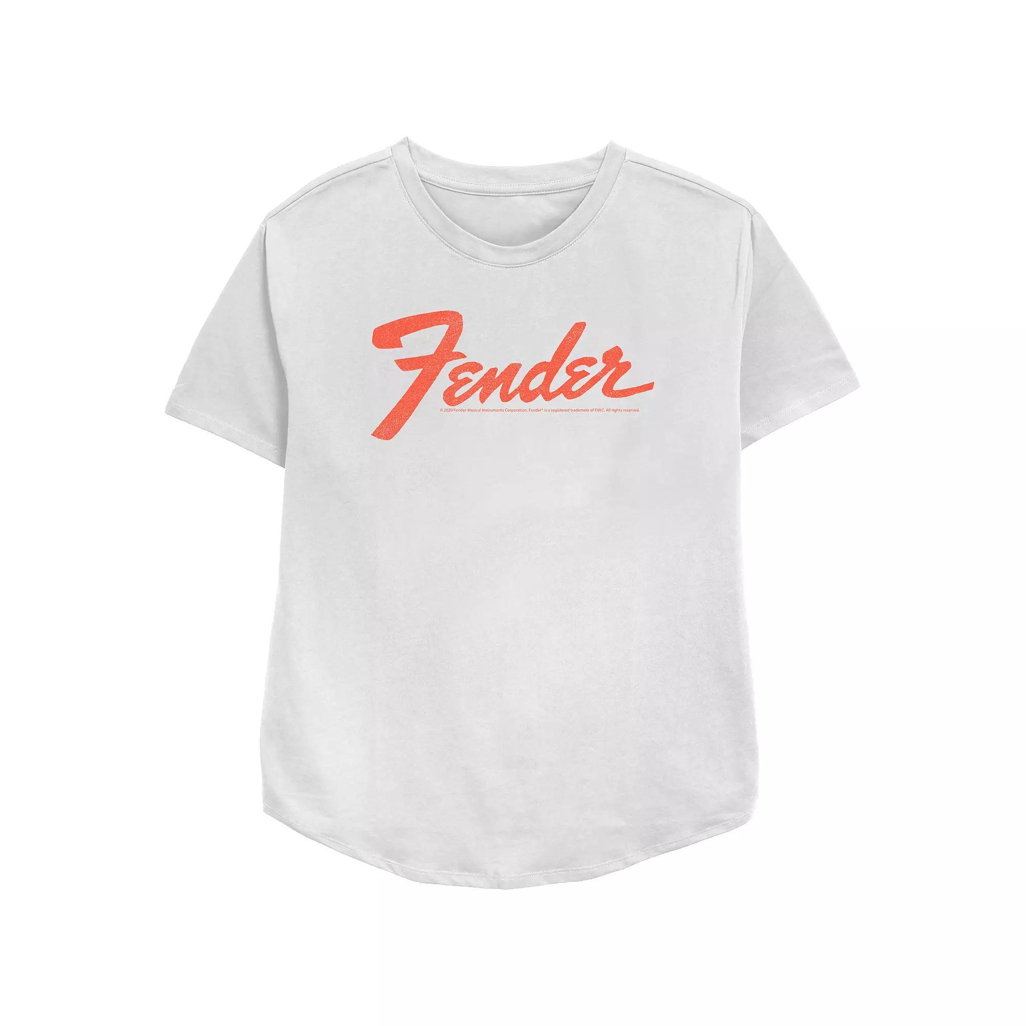 Women's Fender Simple Orange Logo Relaxed Fit Graphic Tee, Girl's, Size: Large, White Product Image