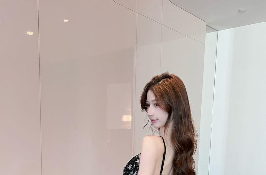 Spaghetti Strap Lace Overlay Mini A-Line Dress Product Image