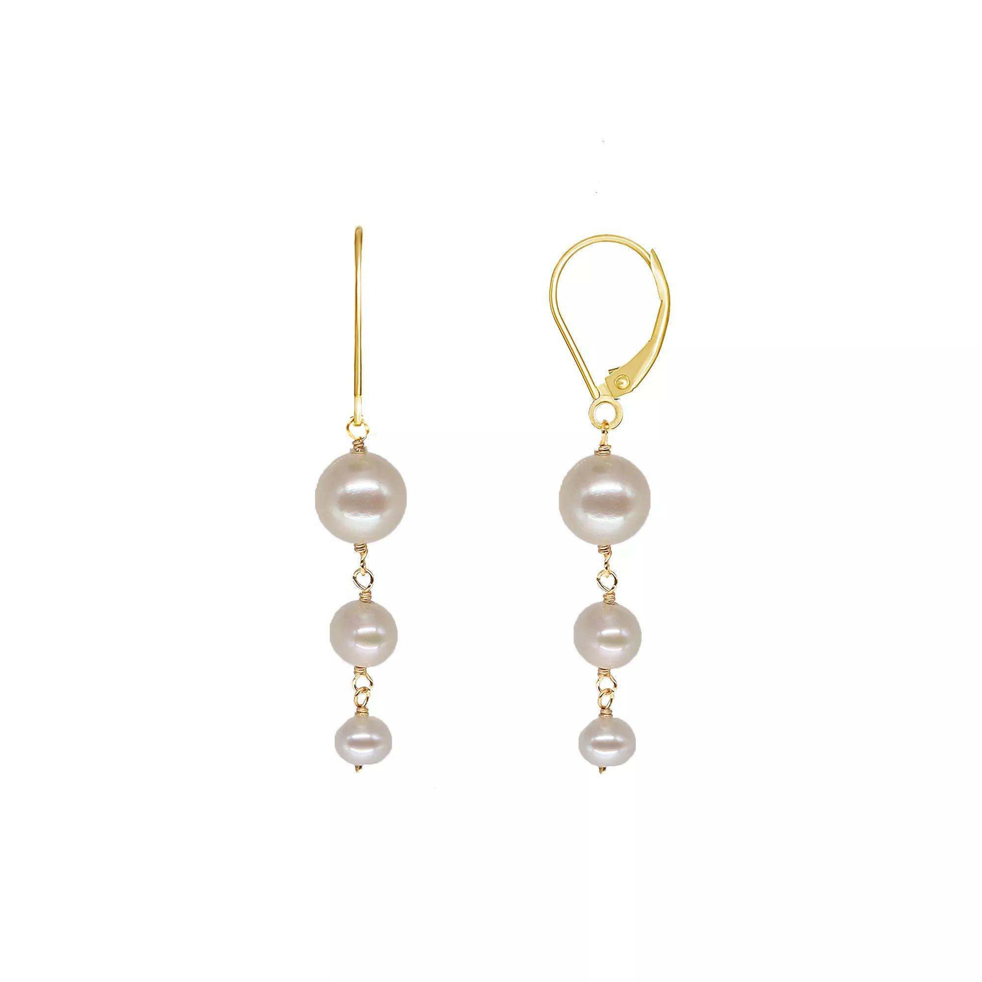 Jewelmak 14k Gold White Freshwater Cultured Pearl Graduated Drop Leverback Earrings, Women's Product Image