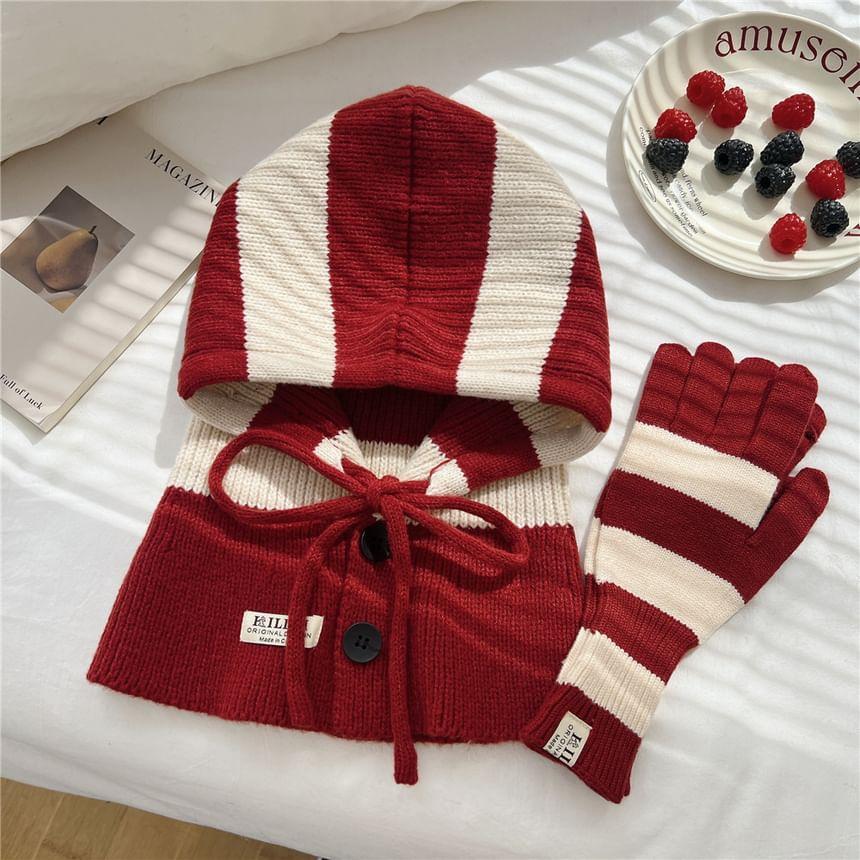 Striped Button Knit Balaclava / Gloves / Set Product Image
