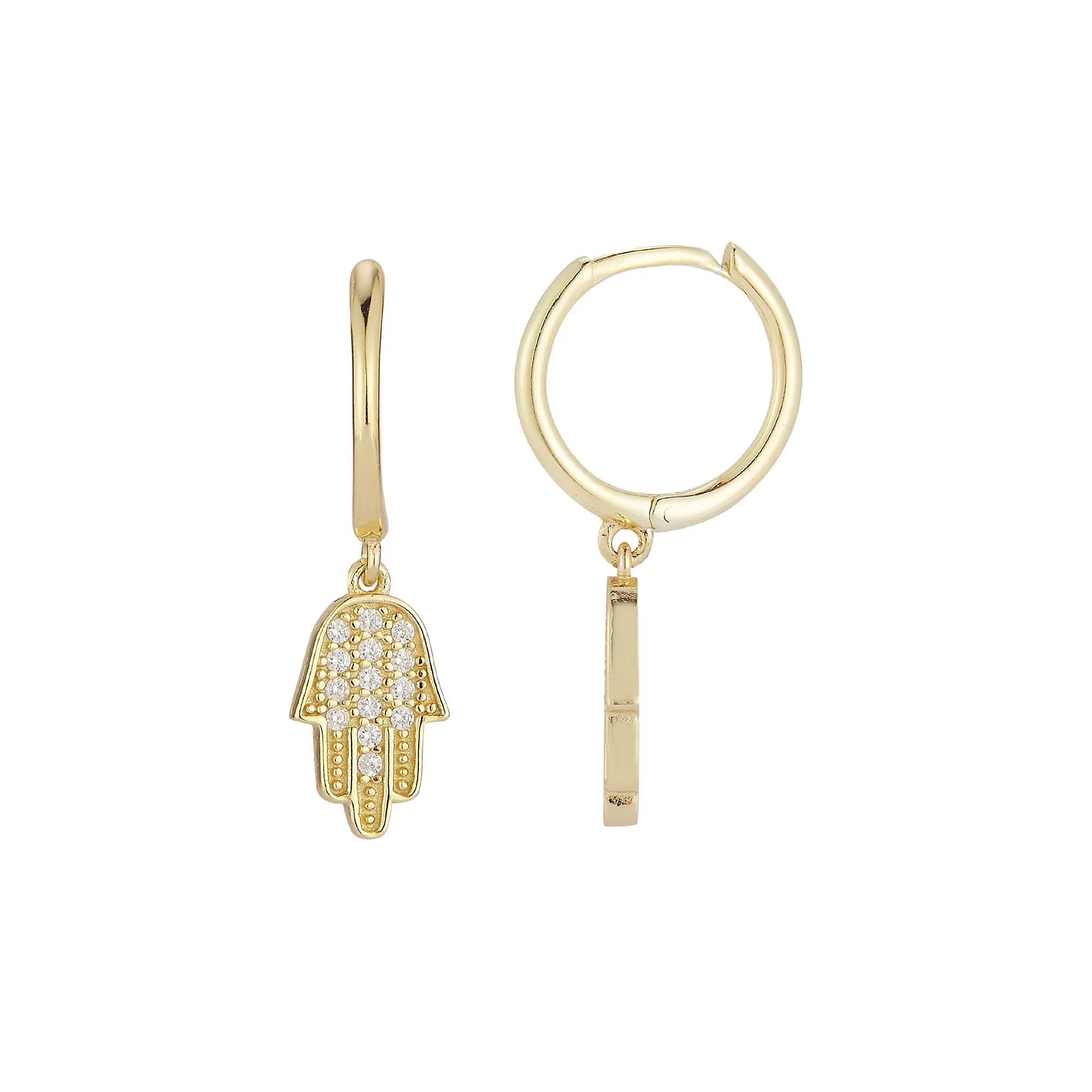 Sunkissed Sterling Cubic Zirconia Hamsa Hoop Drop Earrings, Women's, Gold Tone Product Image