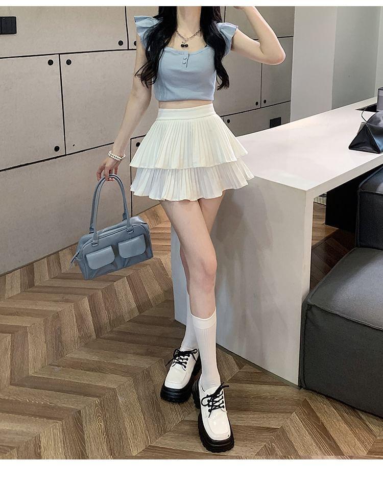 High Rise Plain Ruffle Mini A-Line Skirt Product Image