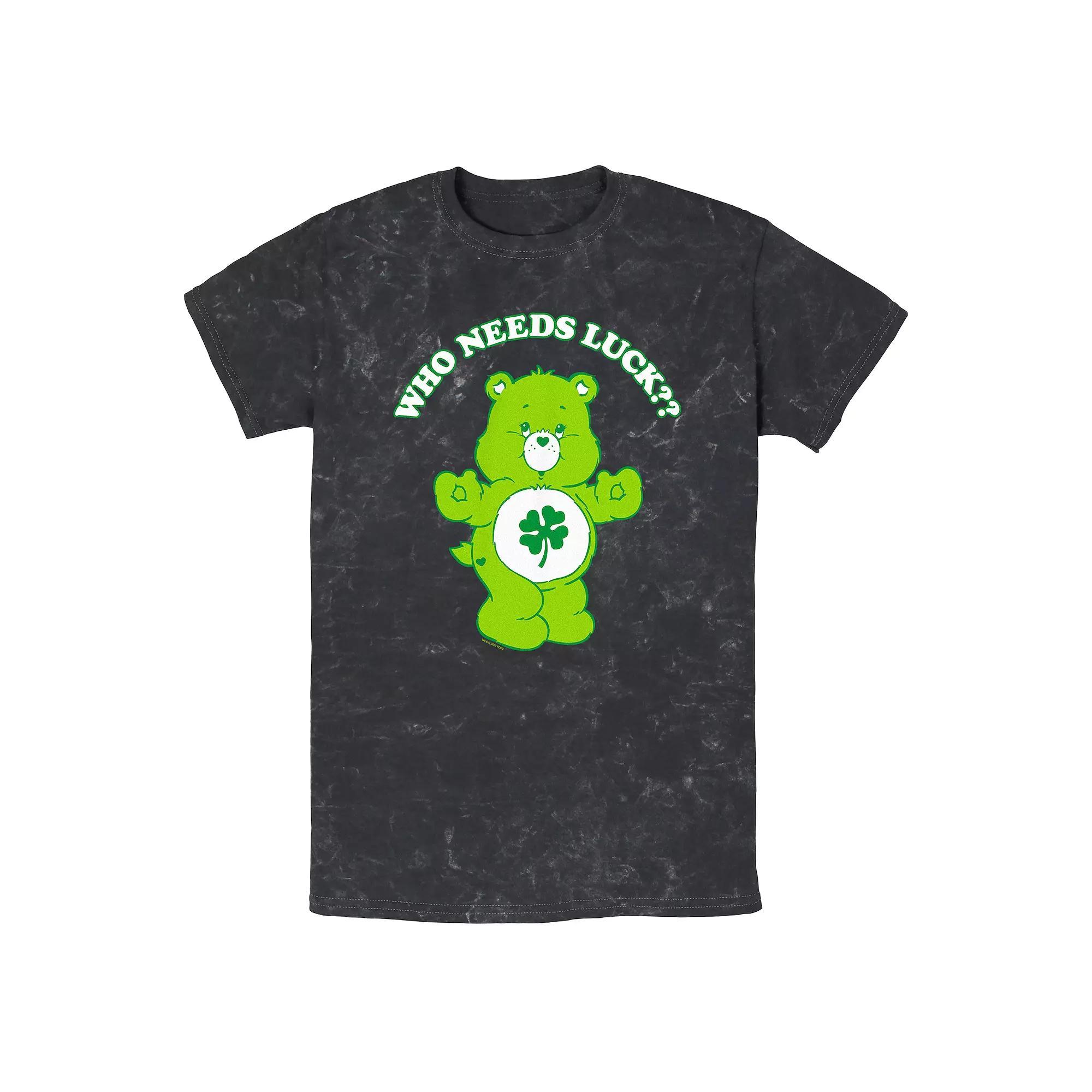 Men's Care Bears Who Needs Luck? Mineral Wash Graphic Tee, Size: Medium, Black Product Image