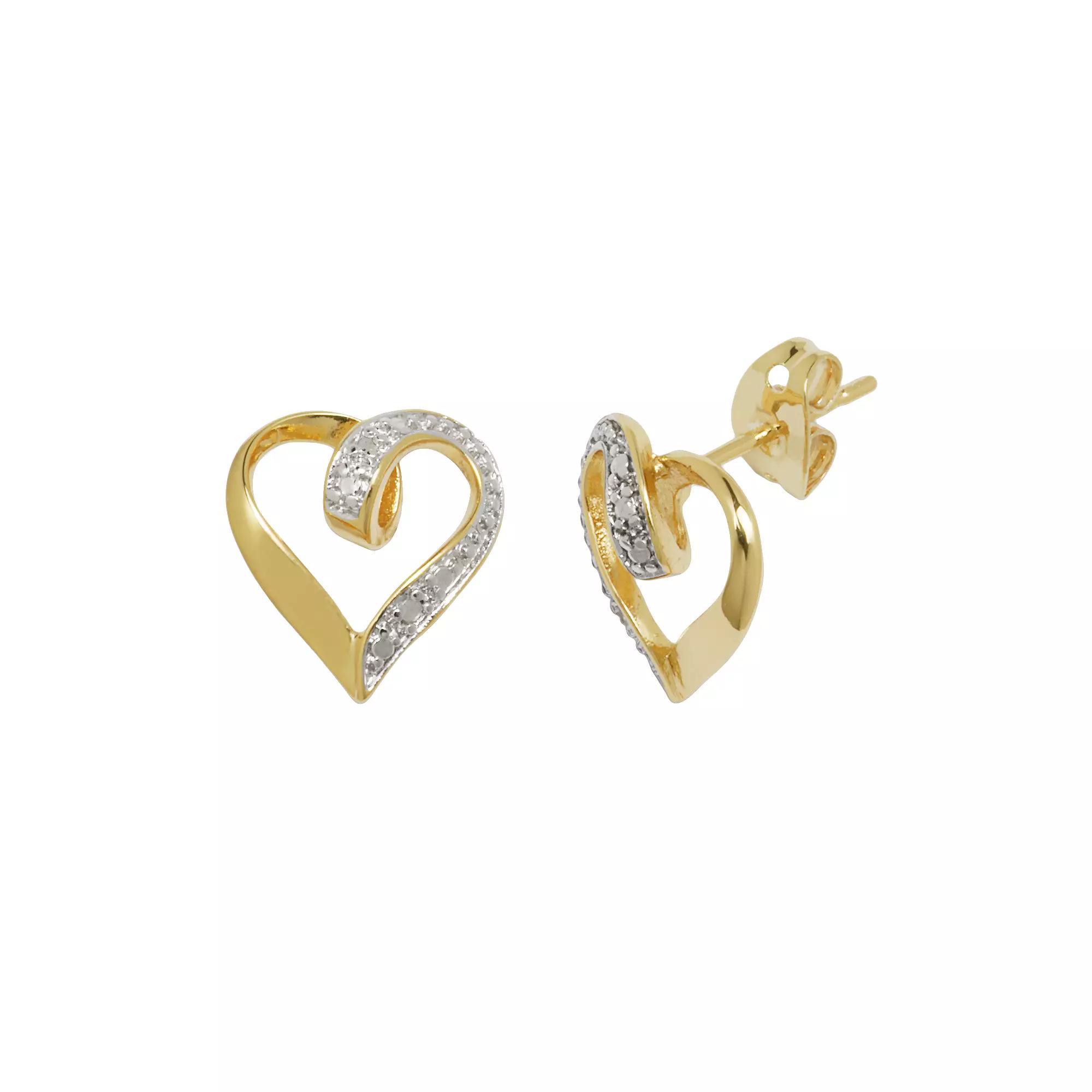 18k Gold Over Bronze and Silver-Plated Diamond Accent Heart Stud Earrings, Women's, Multicolor Product Image