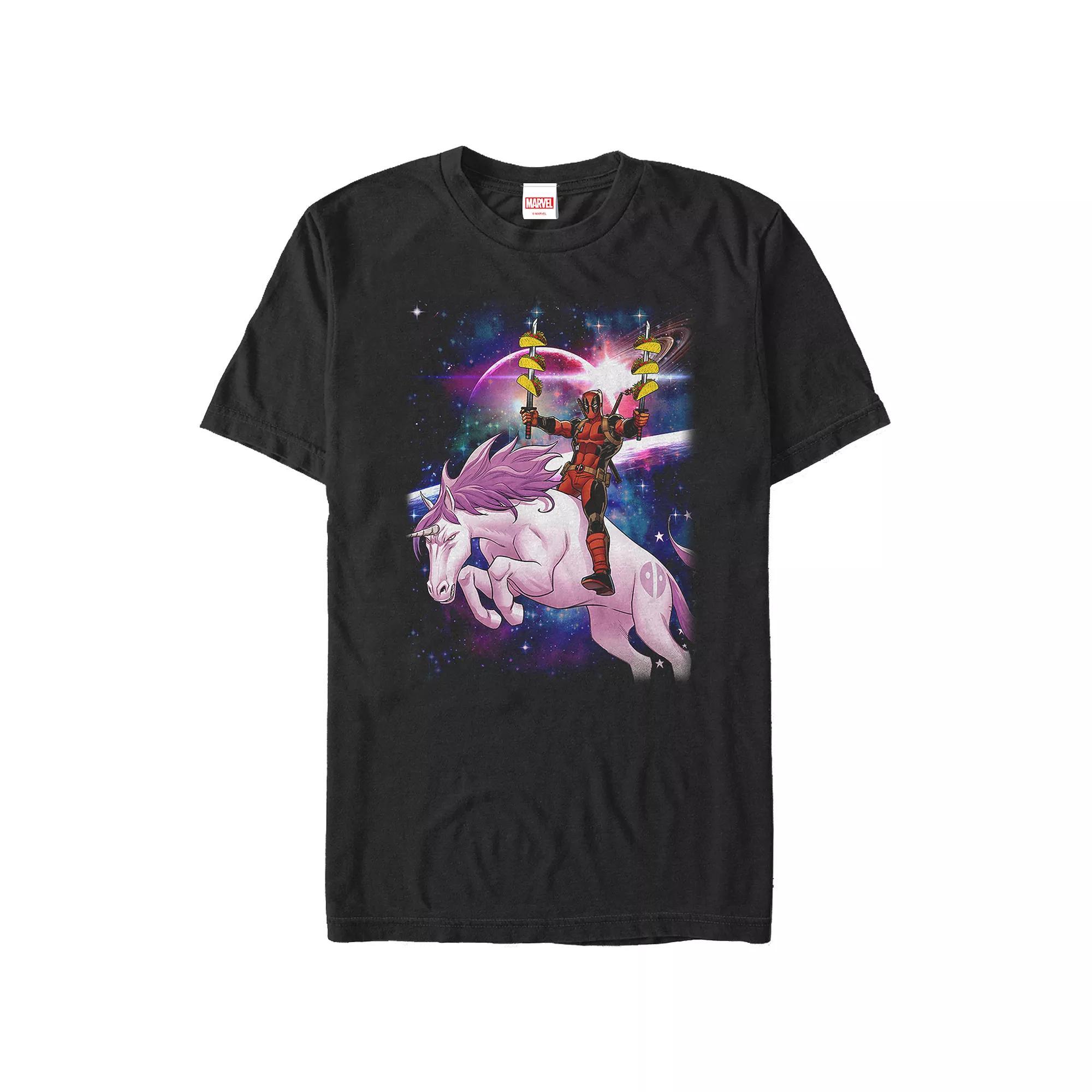 Big & Tall Marvel Deadpool Pink Unicorn Ride Graphic Tee, Men's, Size: Medium Tall, Black Product Image