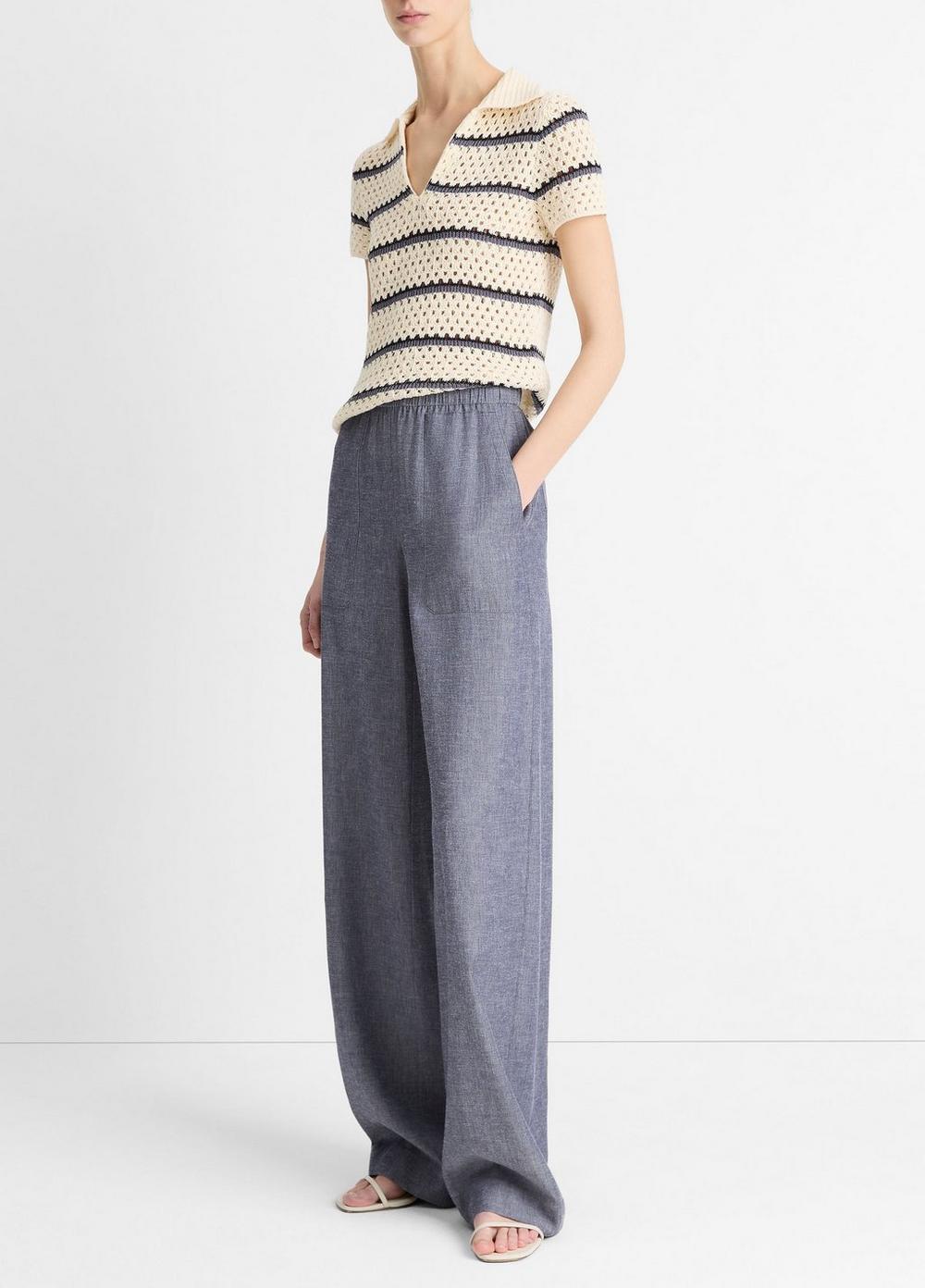 Womens Elasticized Mid-Rise Wide-Leg Pants Product Image