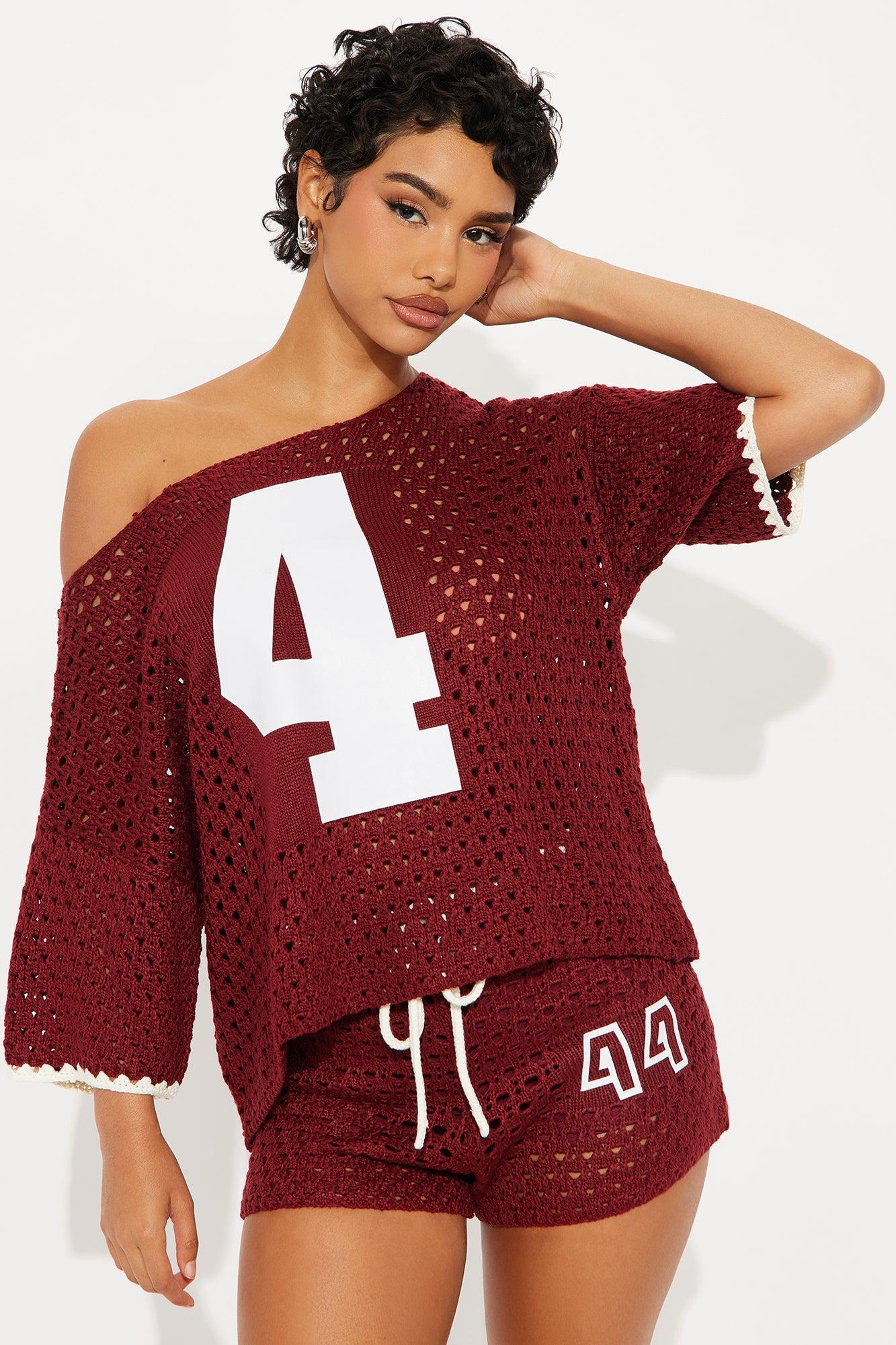 4 The Win Crochet Short Sey - Burgundy Product Image
