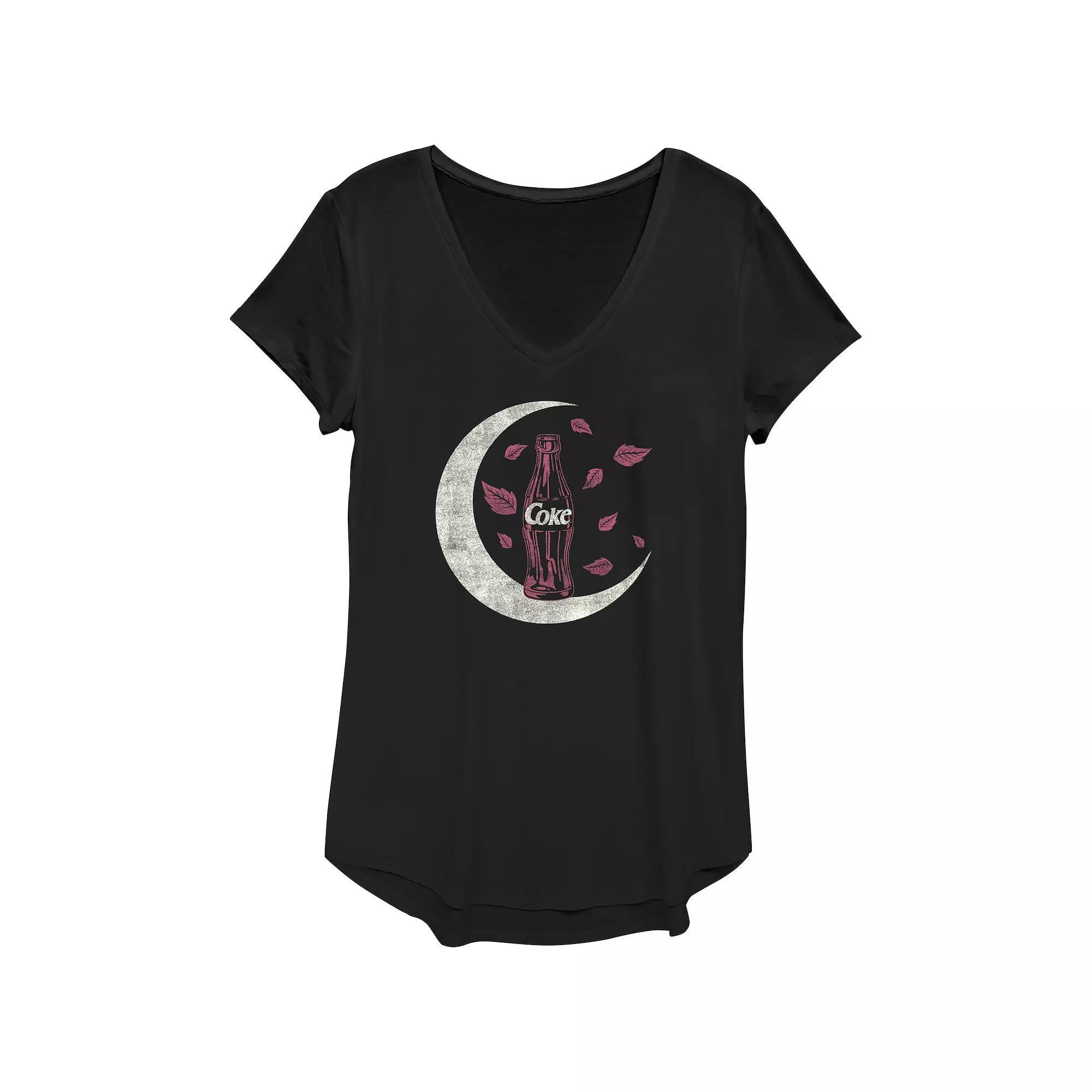 Juniors' Coca-Cola Bottle Autumn Style V-Neck Graphic Tee, Women's, Size: XS, Black Product Image