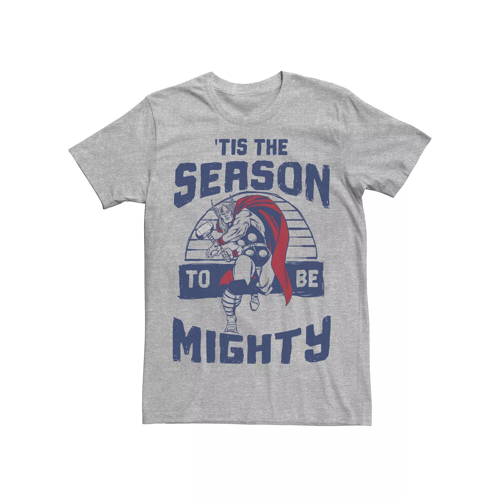Men's Marvel Thor 'Tis The Season To Be Mighty Christmas Graphic Tee, Size: Large, Athletic Grey Product Image