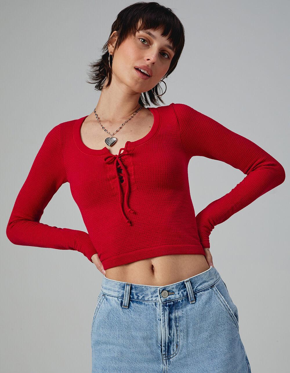 BDG Urban Outfitters Knockout Womens Lace Up Top - RED Product Image
