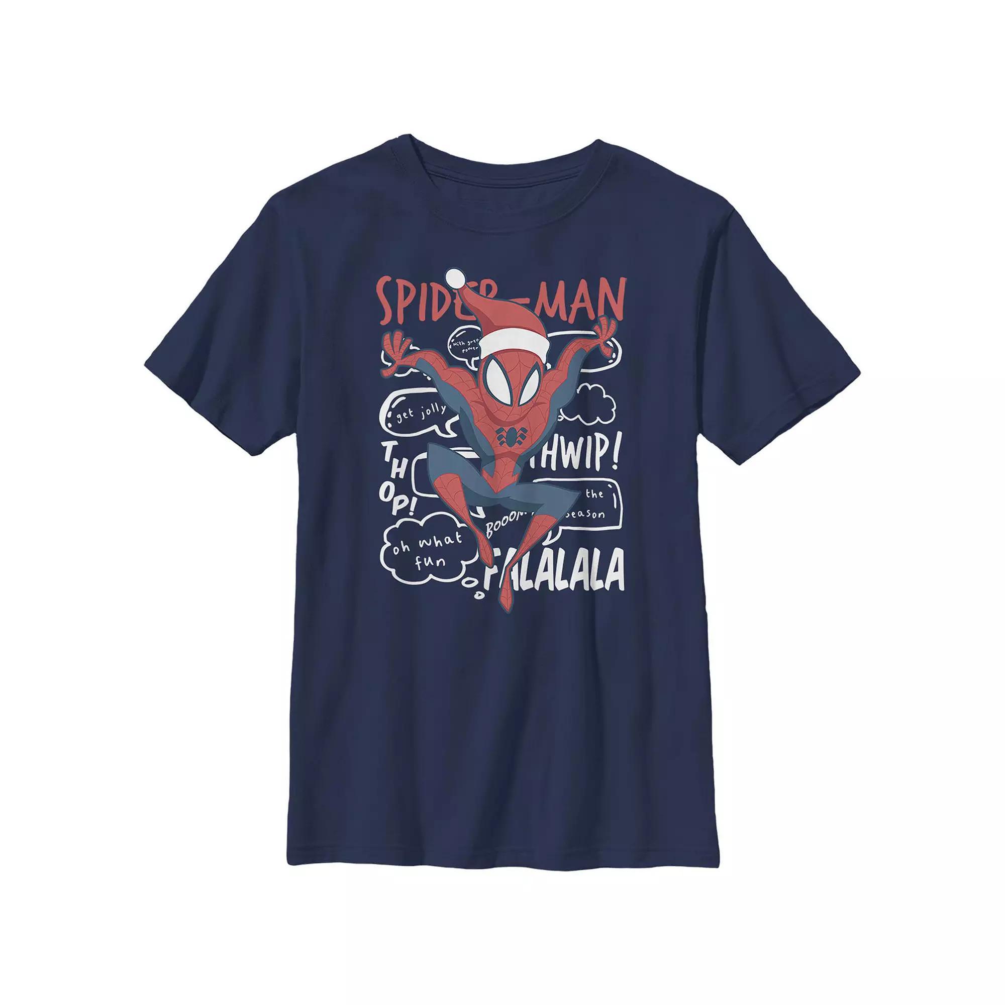 Boys 8-20 Husky Marvel Spider-Man Wearing Santa Hat Crewneck Graphic Tee, Boy's, Size: Small HUSKY, Blue Product Image