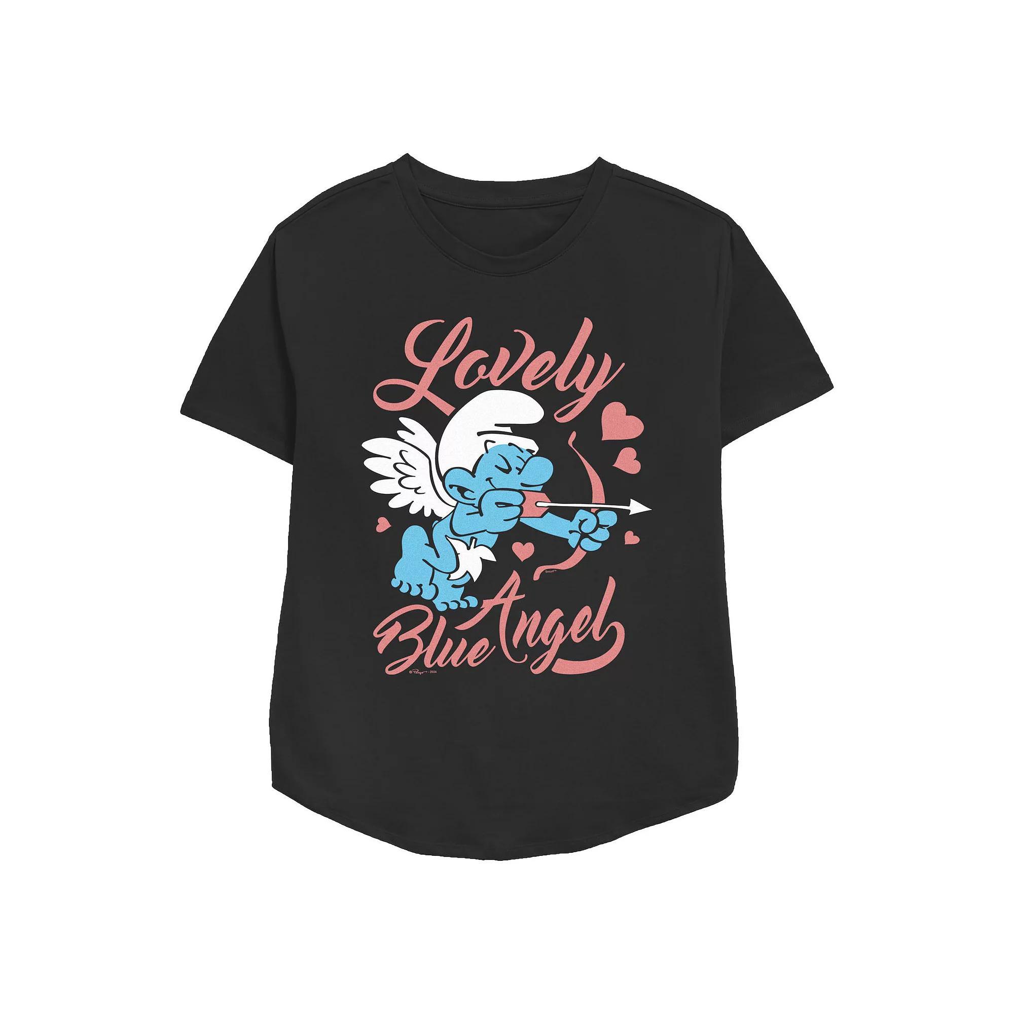 Women's Smurfs Lovely Blue Angel Relaxed Fit Graphic Tee, Size: Medium, Black Product Image