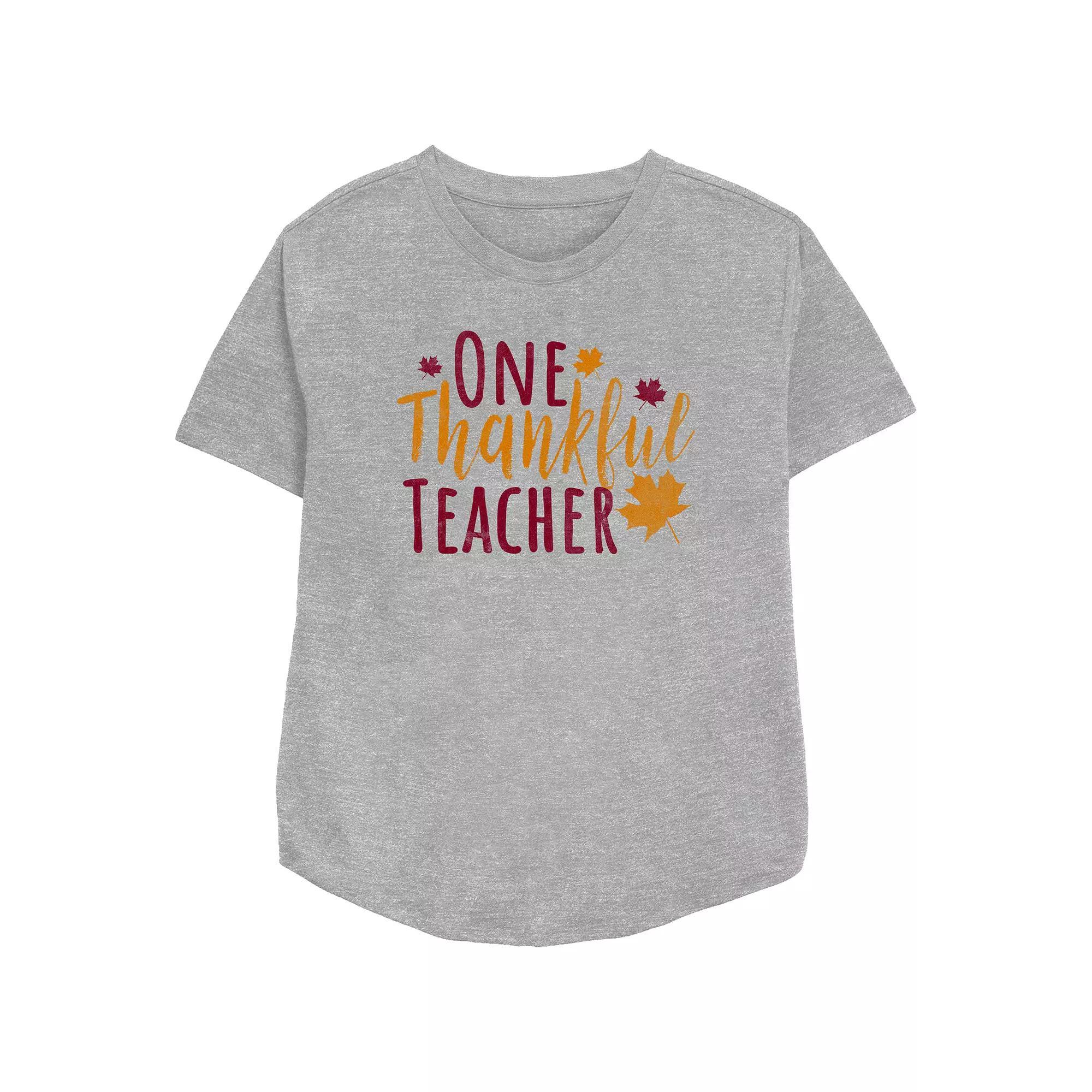 Women's One Thankful Teacher Relaxed Fit Graphic Tee, Size: Large, Athletic Grey Product Image