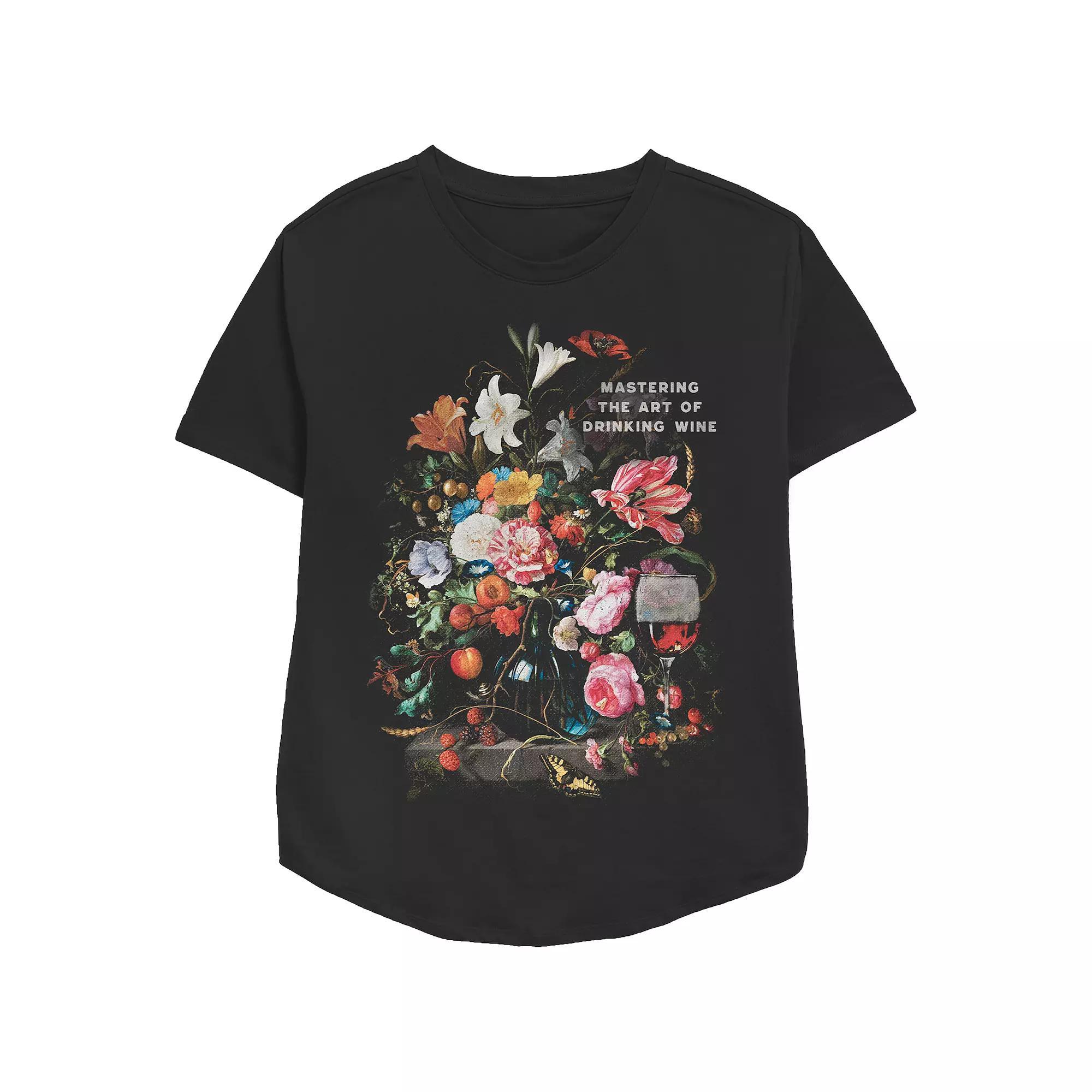 Women's Mastering The Art Of Drinking Wine Relaxed Fit Graphic Tee, Size: Medium, Black Product Image