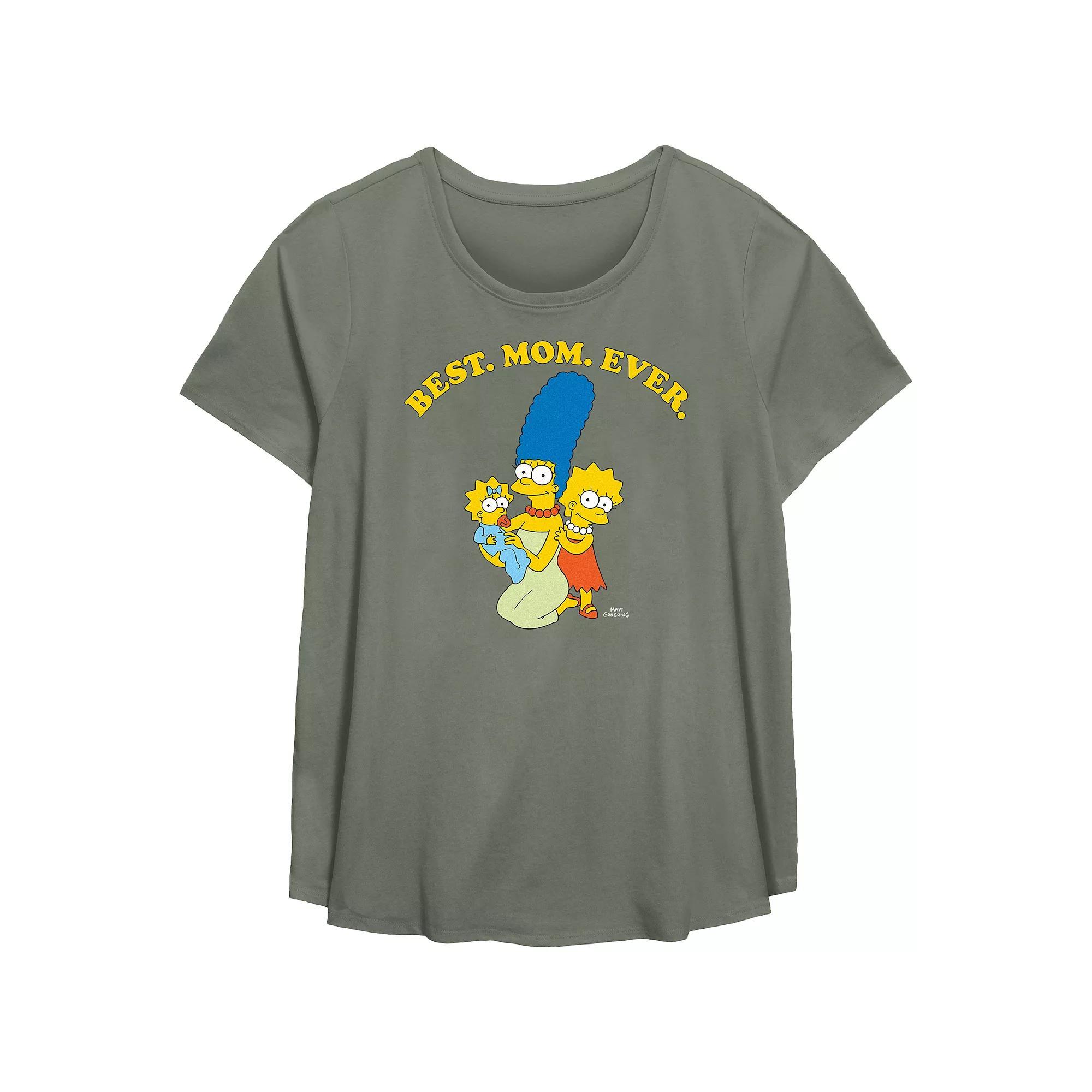 Plus Size The Simpsons Marge Best Mom Ever Scoop Hem Flowy Graphic Tee, Women's, Size: 3XL, Green Product Image