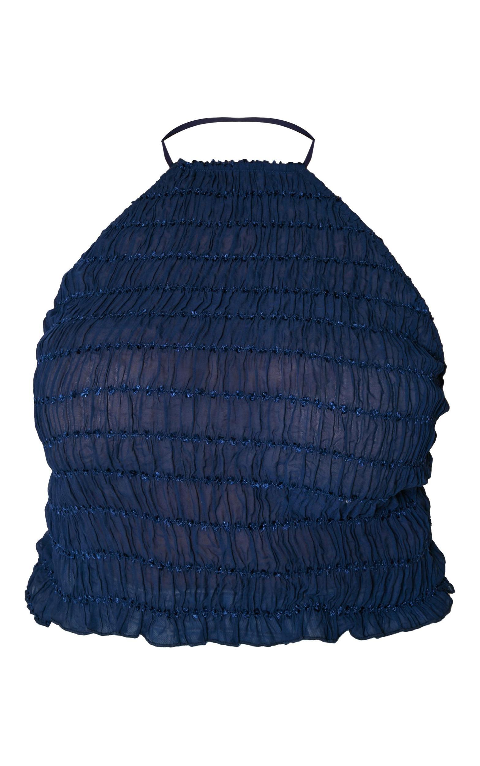 Plus Navy Chiffon Ruched Detail Halterneck Long Line Top Product Image