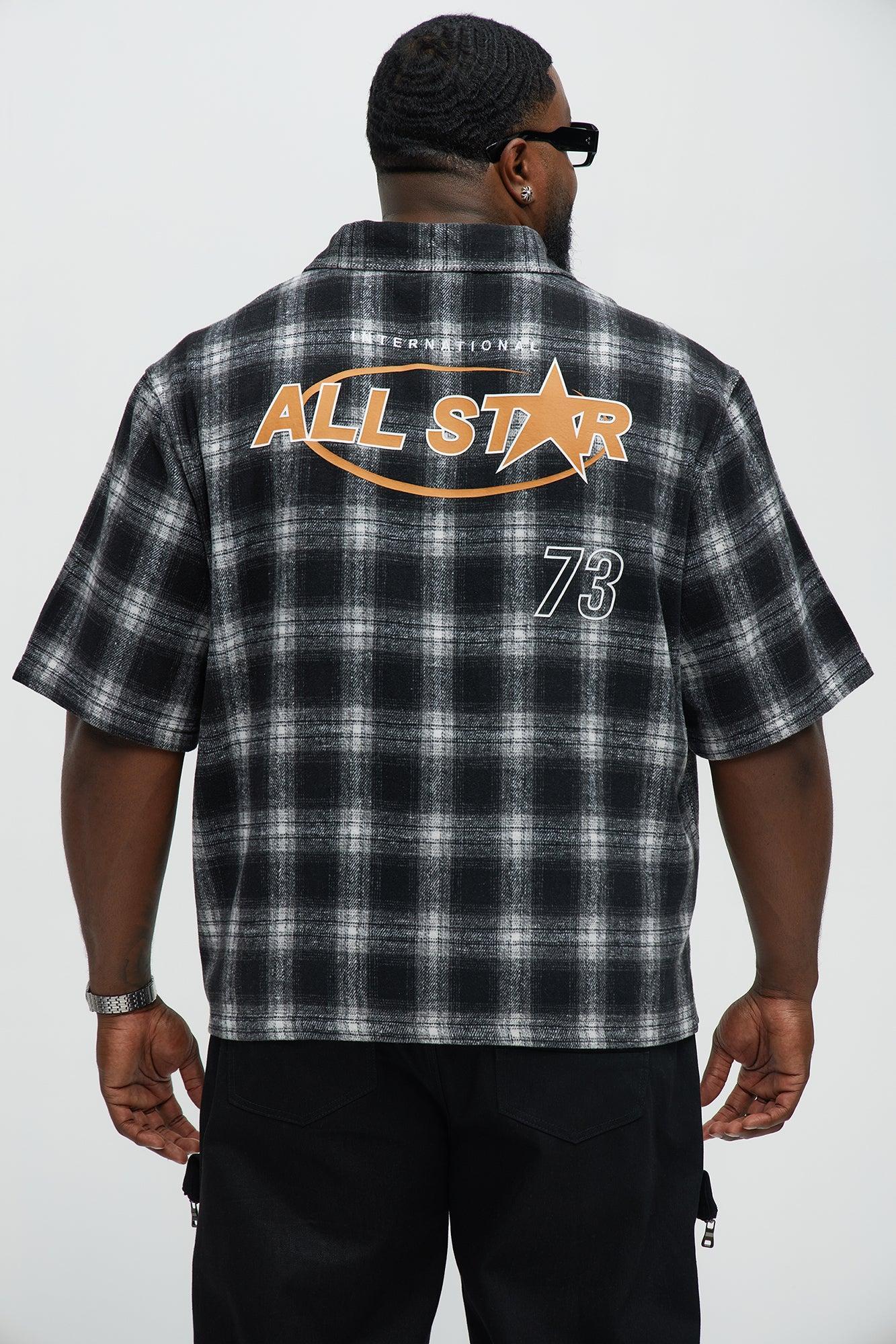 All Star Plaid Button Down Cropped Short Sleeve Shirt - Black/combo Product Image