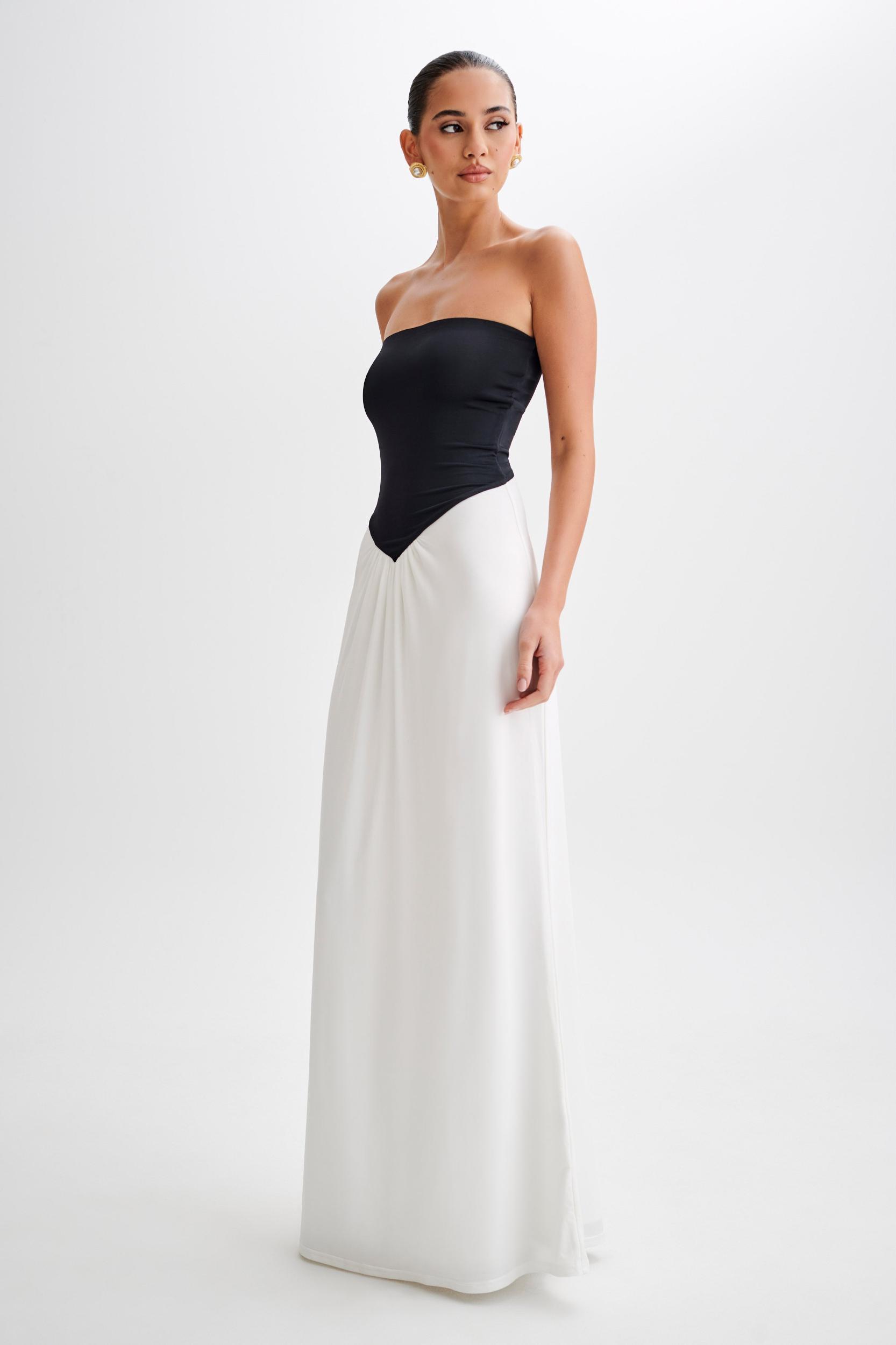 Ruby Strapless Slinky Maxi Dress - Black/White Product Image