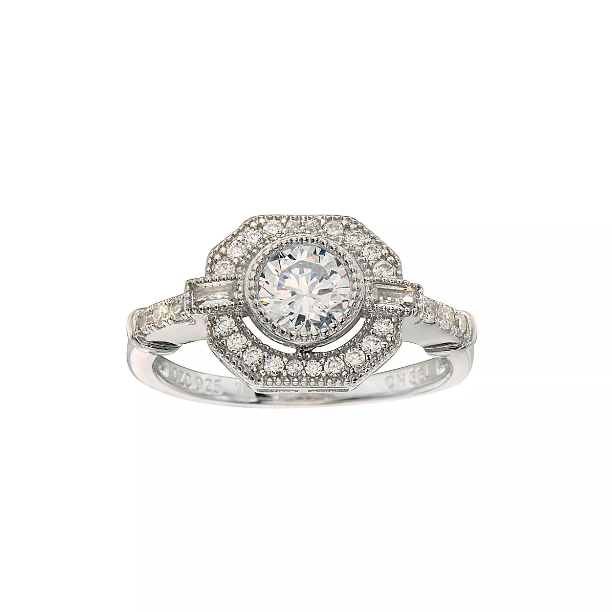 Sterling Silver Cubic Zirconia Halo Engagement Ring, Womens Product Image