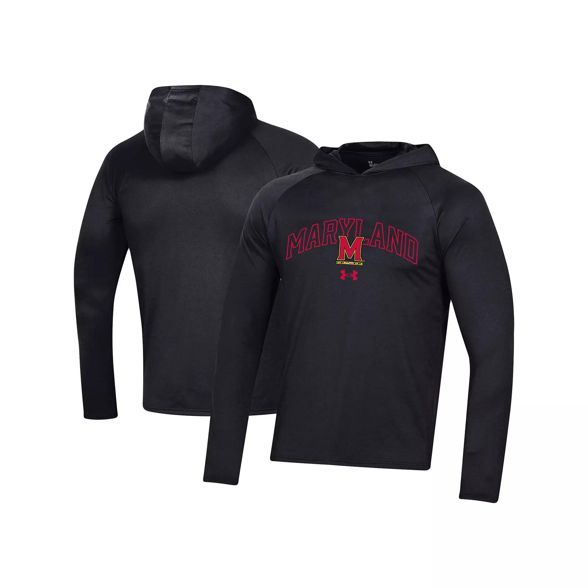 Men's Under Armour Black Maryland Terrapins 2023 Sideline Tech Hooded Raglan Long Sleeve T-Shirt, Size: Large Product Image