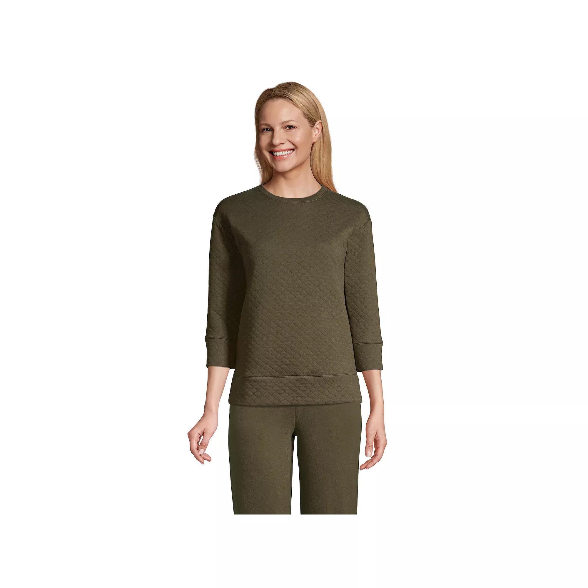 Women's Lands' End Quilted Crewneck Top, Size: Small, Ivory Prosper Quilt Product Image