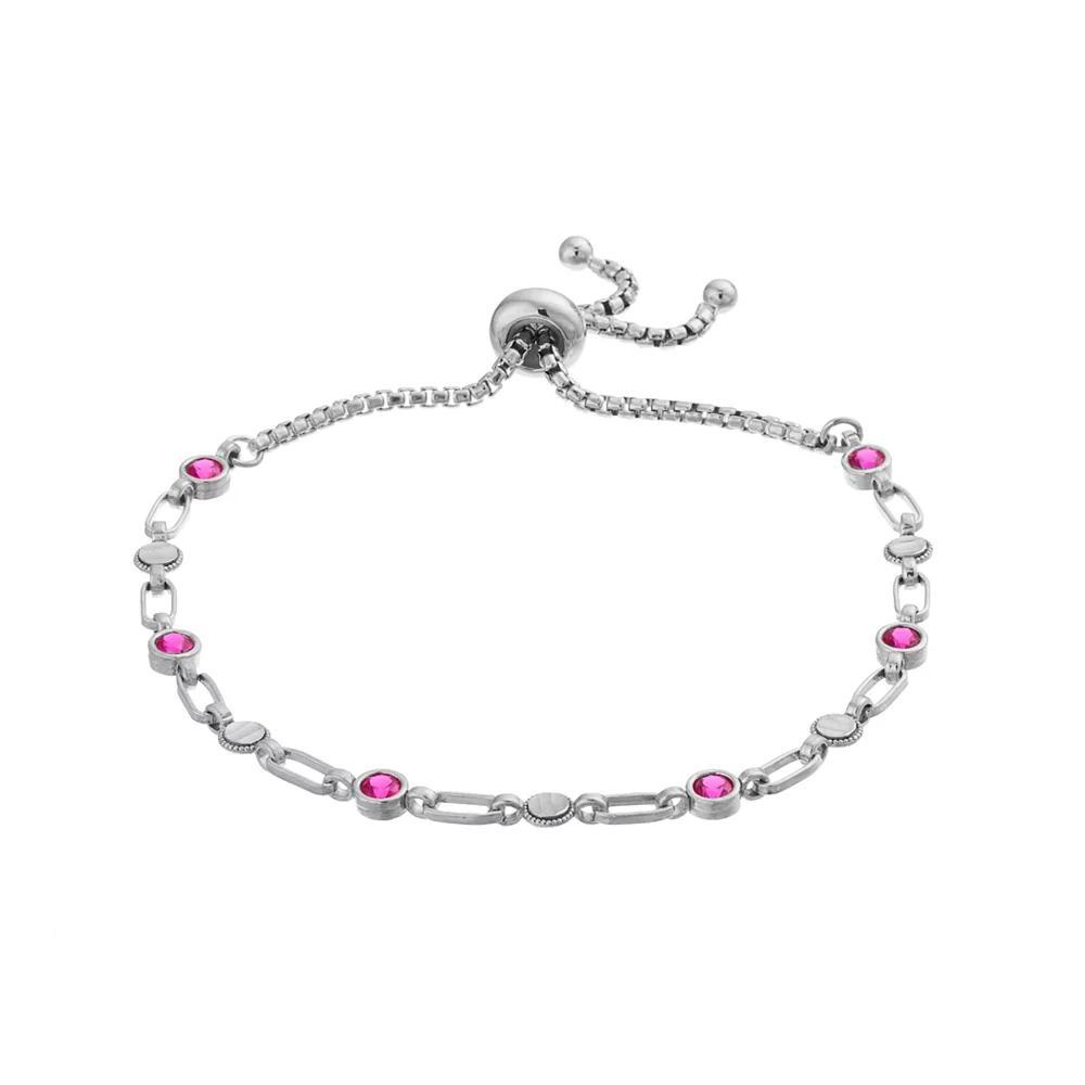 Kristen Kesho Sterling Silver Lab-Created Ruby & Round Link Adjustable Bolo Bracelet, Women's, Size: 9.50 Product Image